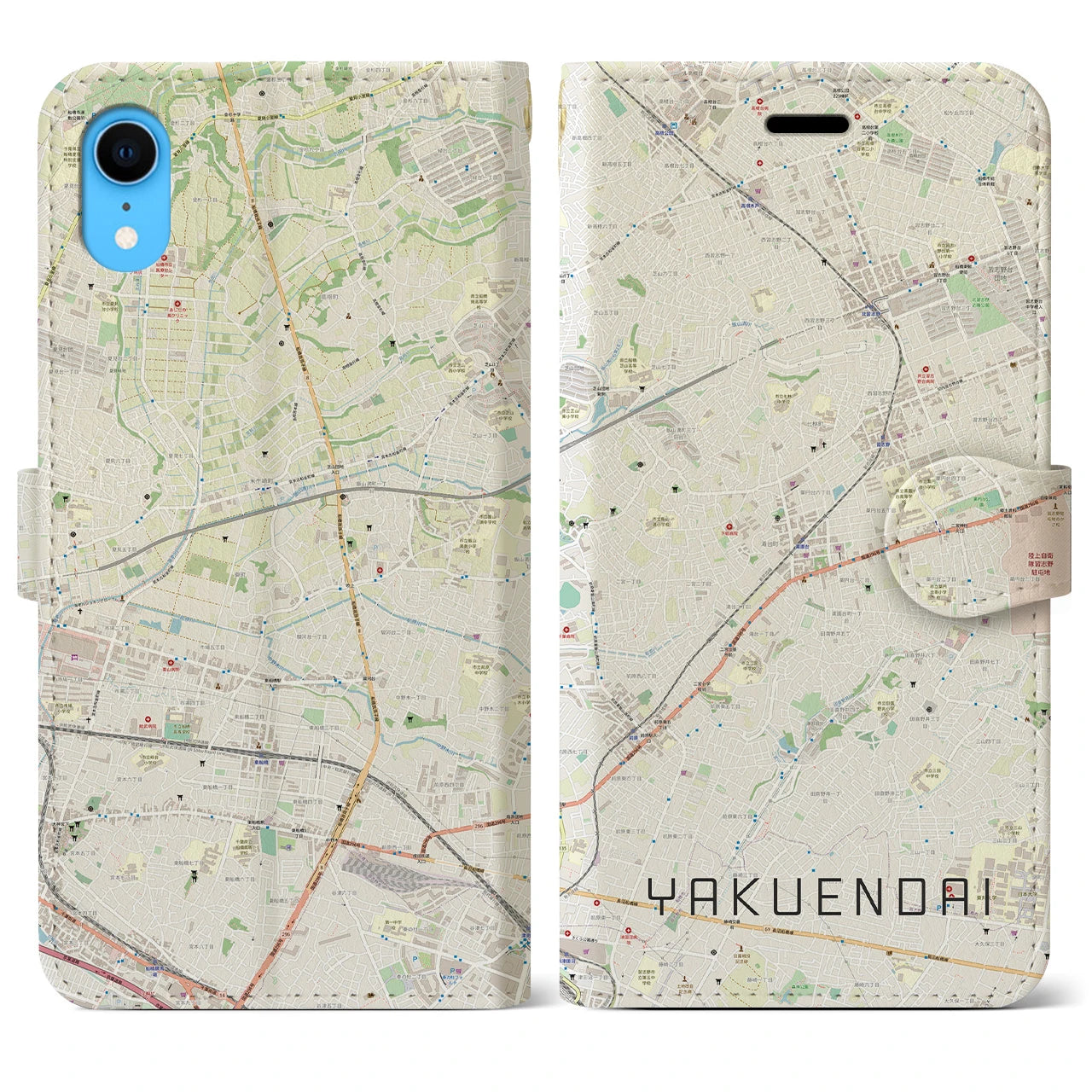 【薬園台(千葉県)】地図柄iPhoneケース(手帳タイプ)ナチュラル・iPhone XR 用
