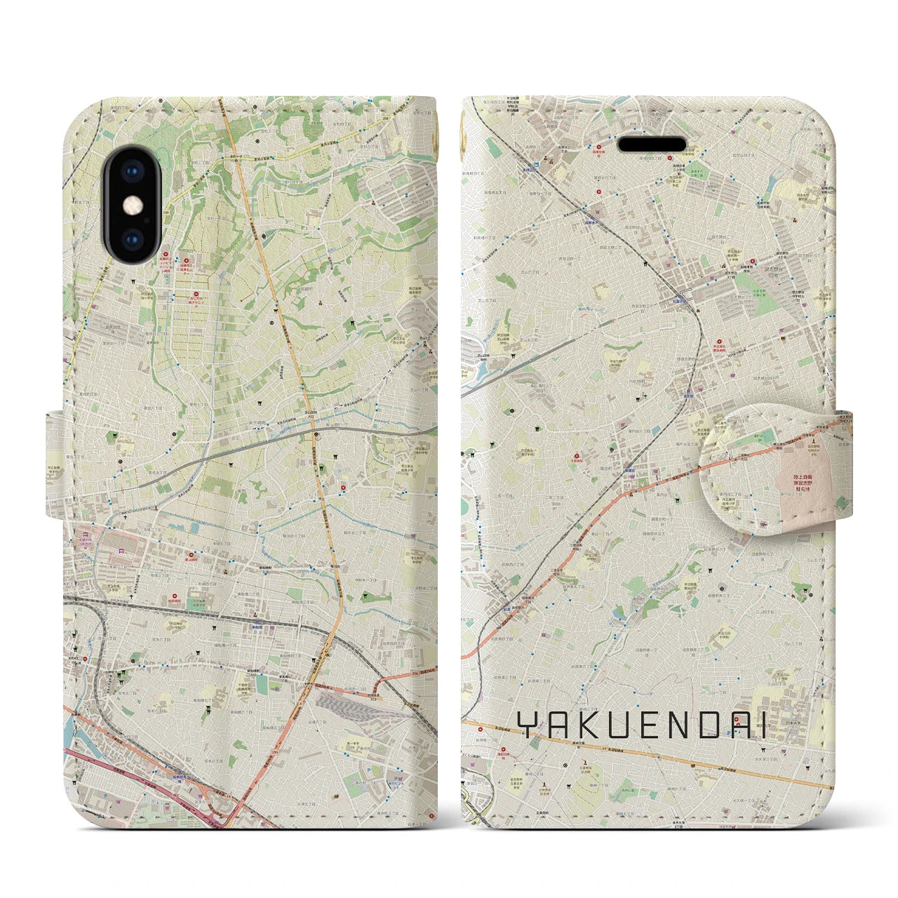 【薬園台(千葉県)】地図柄iPhoneケース(手帳タイプ)ナチュラル・iPhone XS / X 用