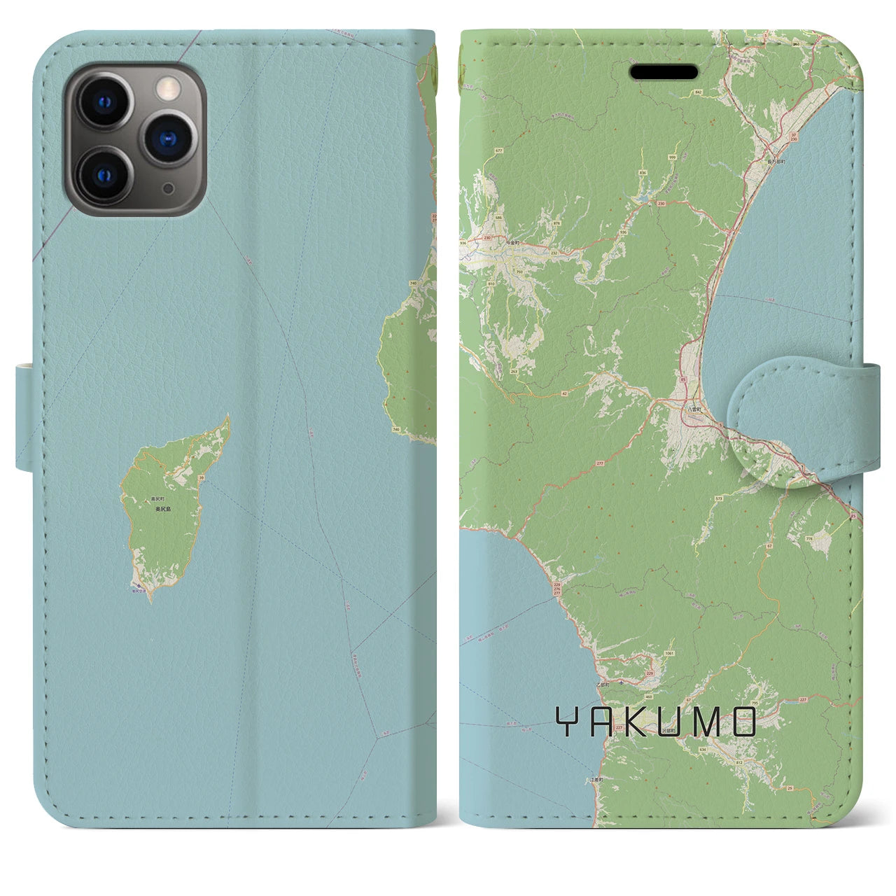 【八雲(北海道)】地図柄iPhoneケース(手帳タイプ)ナチュラル・iPhone 11 Pro Max 用