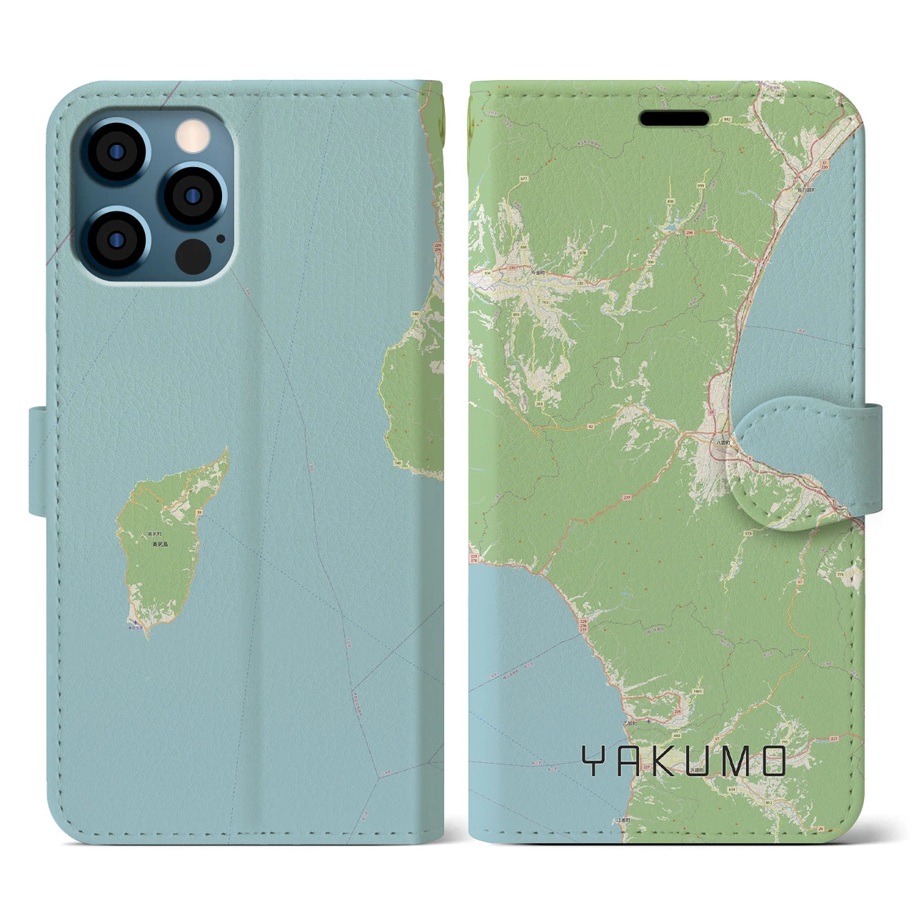 【八雲(北海道)】地図柄iPhoneケース(手帳タイプ)ナチュラル・iPhone 12 / 12 Pro 用