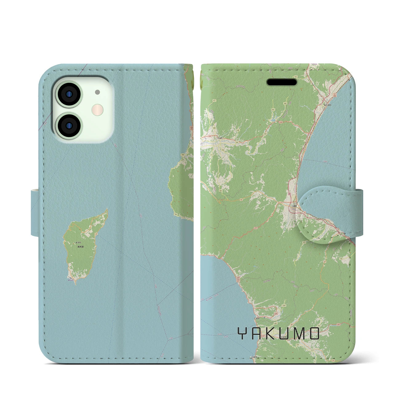 【八雲(北海道)】地図柄iPhoneケース(手帳タイプ)ナチュラル・iPhone 12 mini 用