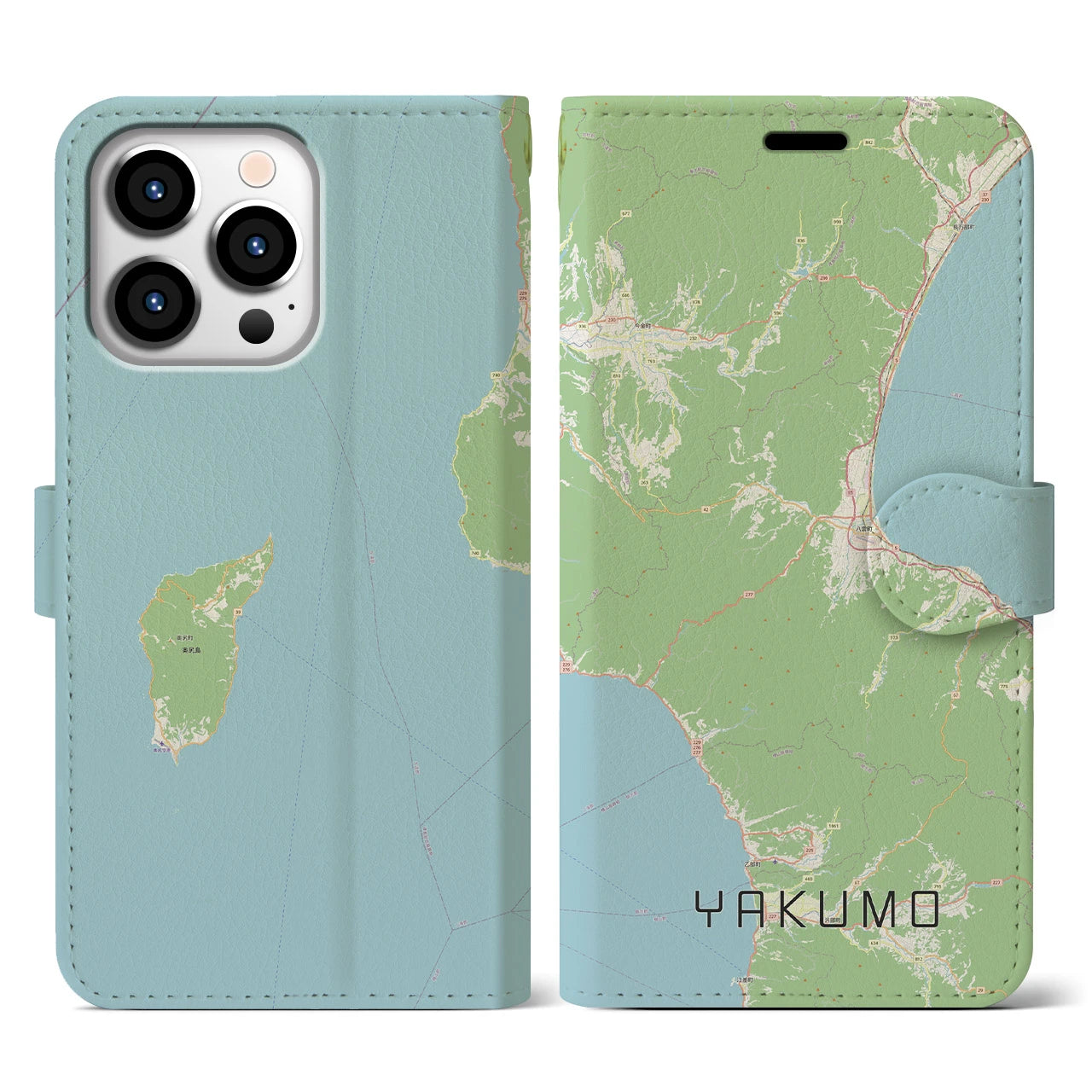 【八雲(北海道)】地図柄iPhoneケース(手帳タイプ)ナチュラル・iPhone 13 Pro 用