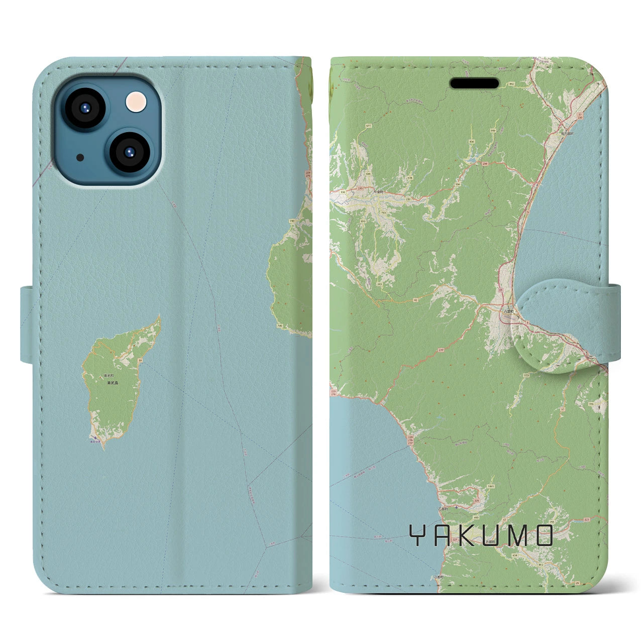 【八雲(北海道)】地図柄iPhoneケース(手帳タイプ)ナチュラル・iPhone 13 用