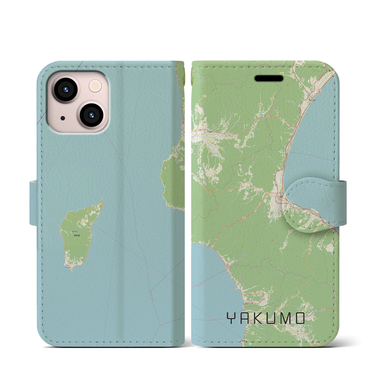 【八雲(北海道)】地図柄iPhoneケース(手帳タイプ)ナチュラル・iPhone 13 mini 用