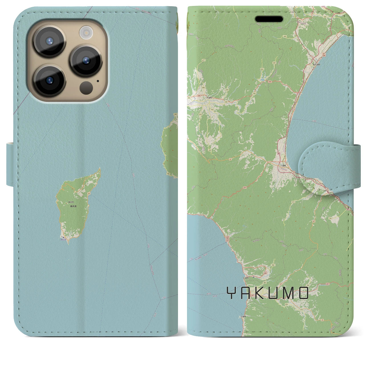 【八雲(北海道)】地図柄iPhoneケース(手帳タイプ)ナチュラル・iPhone 14 Pro Max 用