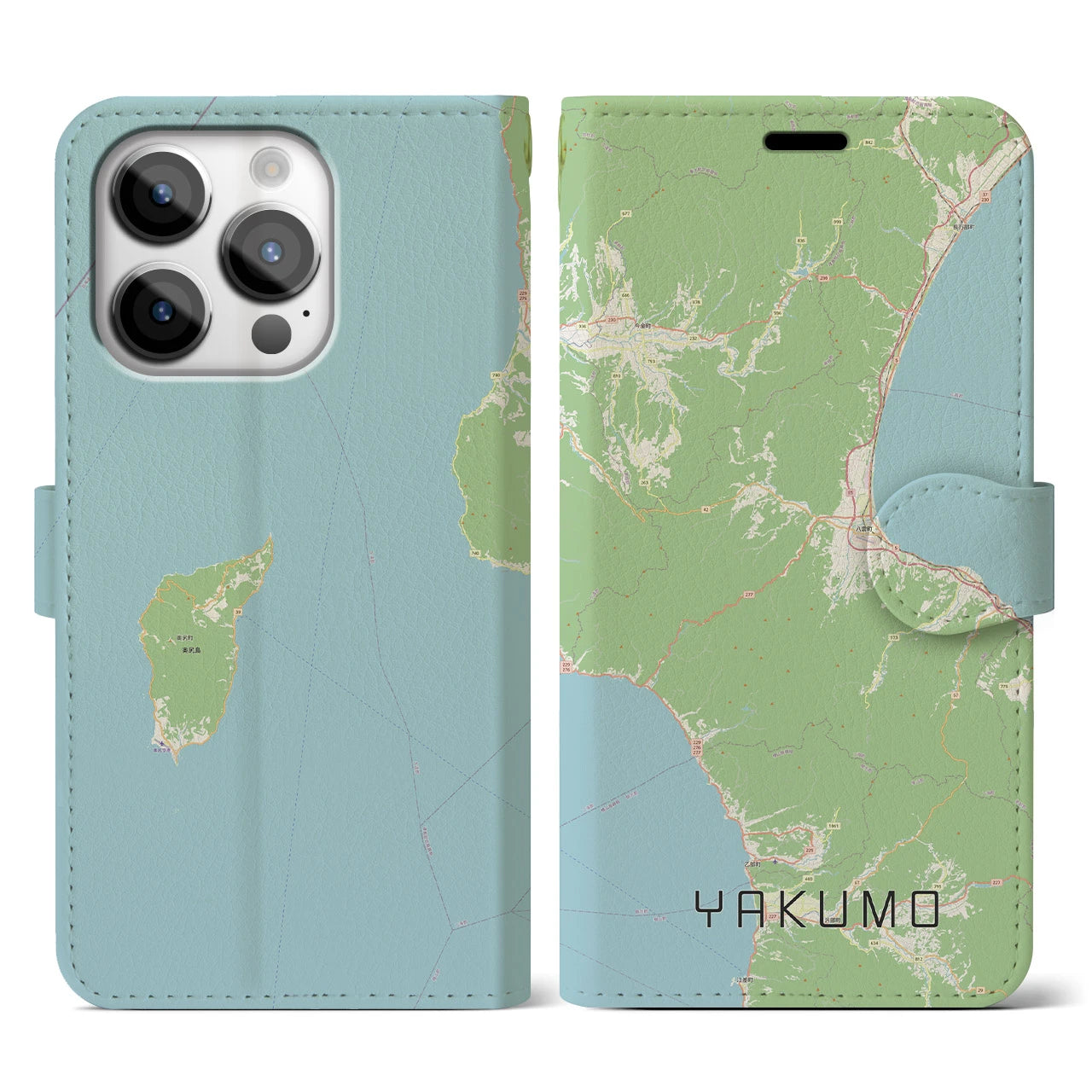 【八雲(北海道)】地図柄iPhoneケース(手帳タイプ)ナチュラル・iPhone 14 Pro 用