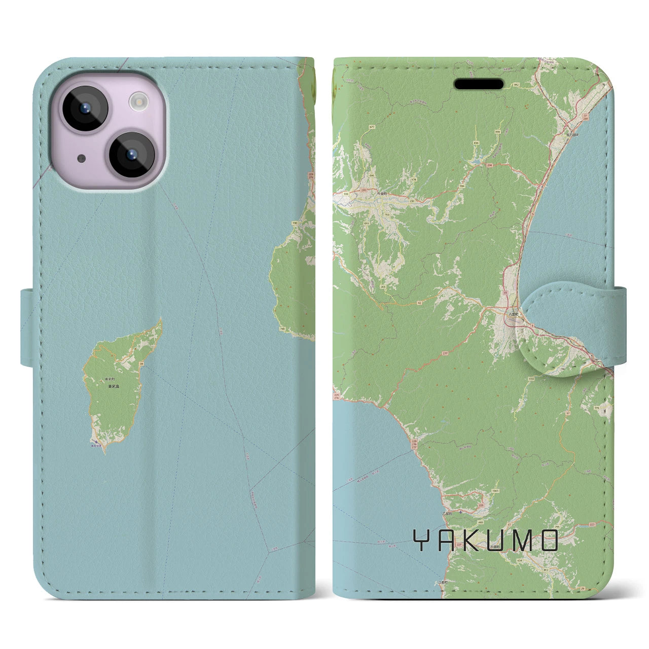 【八雲(北海道)】地図柄iPhoneケース(手帳タイプ)ナチュラル・iPhone 14 用