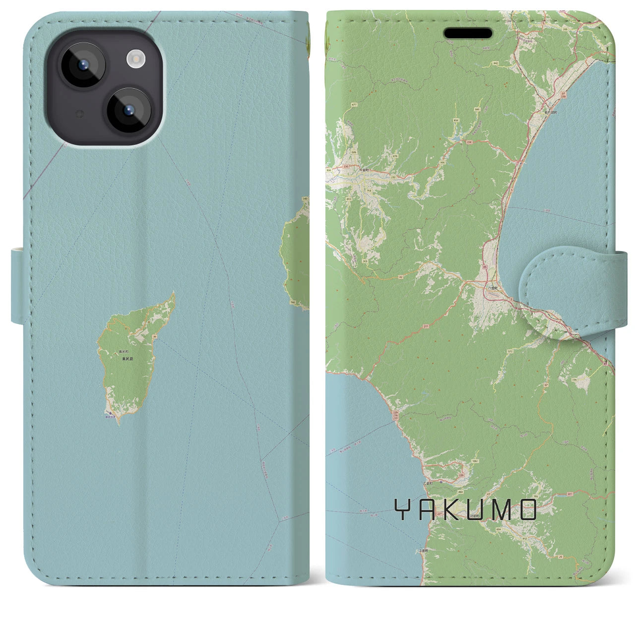 【八雲(北海道)】地図柄iPhoneケース(手帳タイプ)ナチュラル・iPhone 14 Plus 用