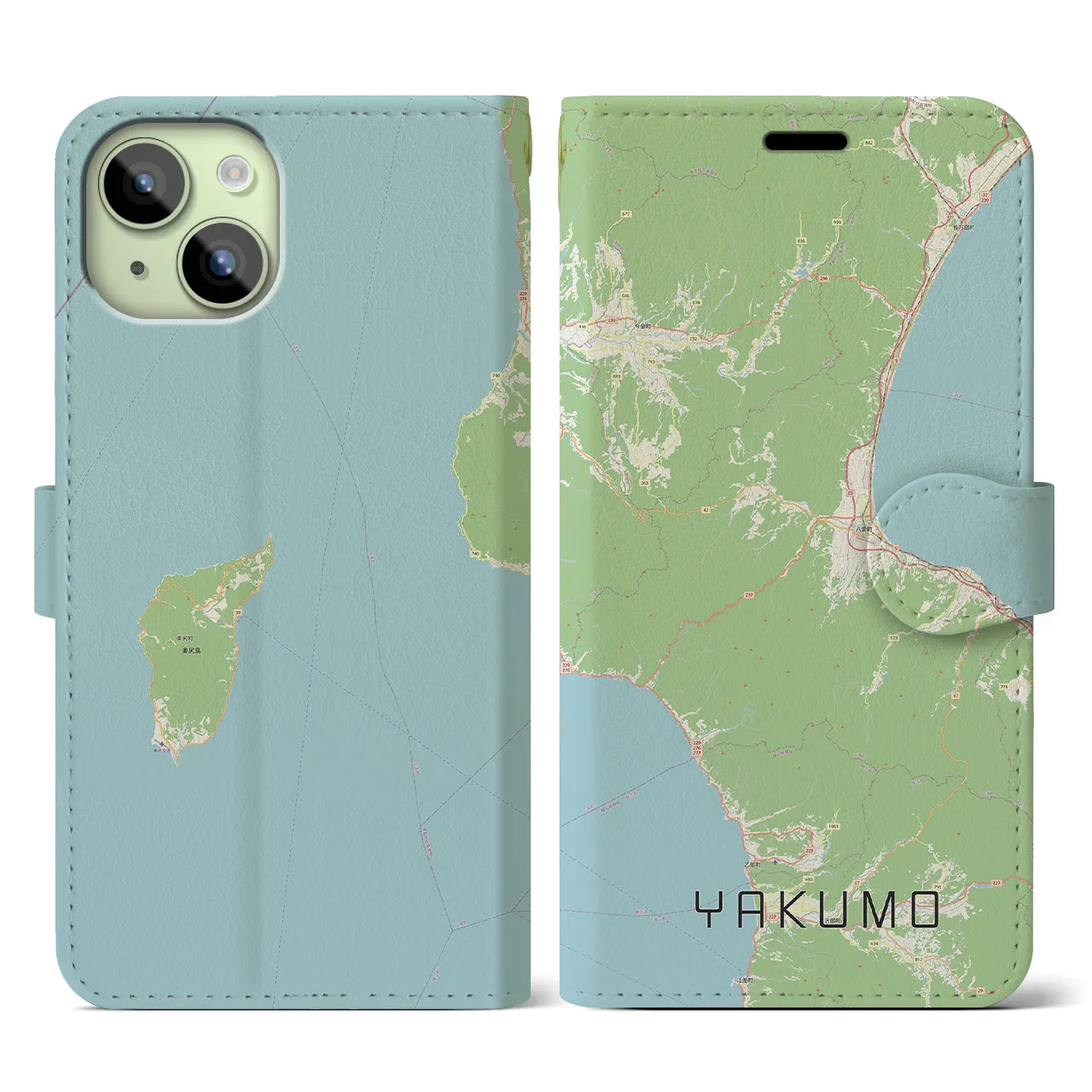 【八雲(北海道)】地図柄iPhoneケース(手帳タイプ)ナチュラル・iPhone 15 用