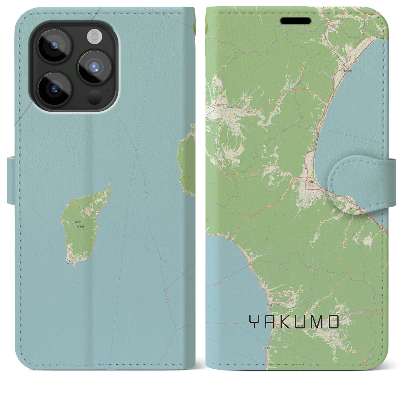 【八雲(北海道)】地図柄iPhoneケース(手帳タイプ)ナチュラル・iPhone 15 Pro Max 用