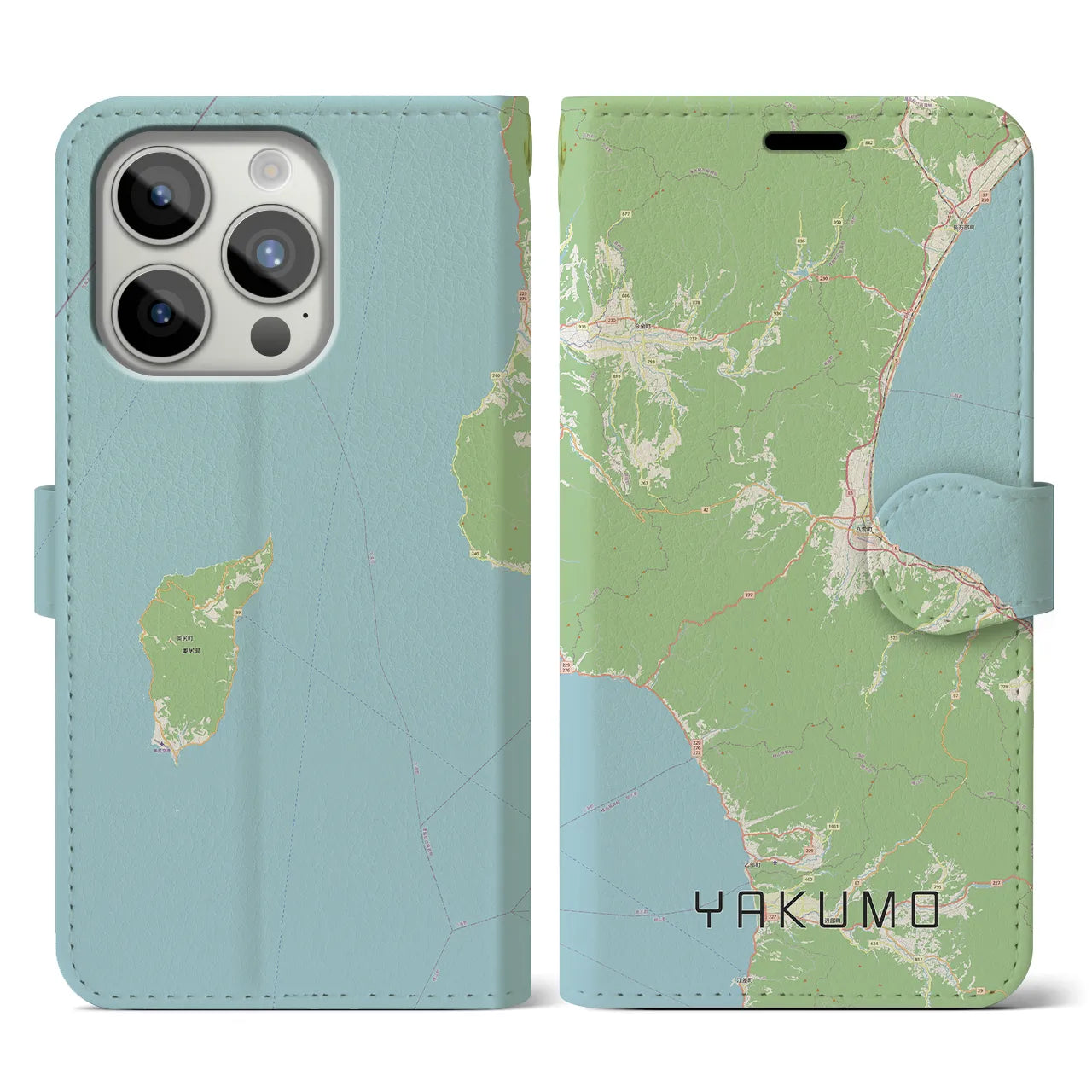 【八雲(北海道)】地図柄iPhoneケース(手帳タイプ)ナチュラル・iPhone 15 Pro 用