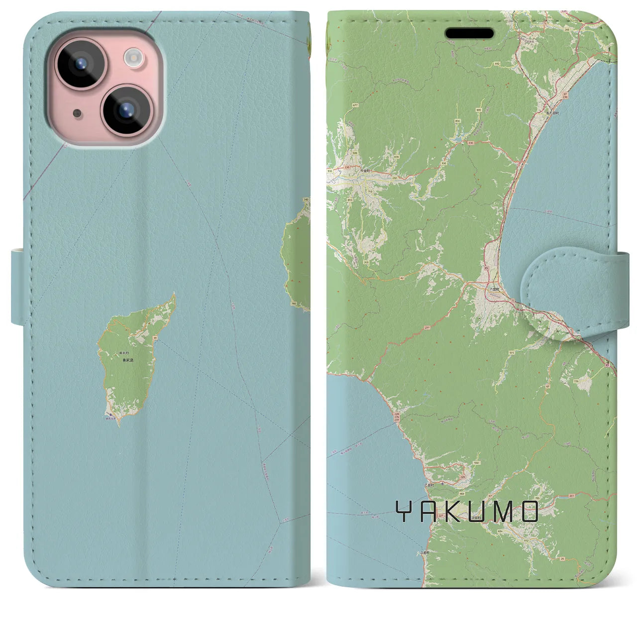 【八雲(北海道)】地図柄iPhoneケース(手帳タイプ)ナチュラル・iPhone 15 Plus 用