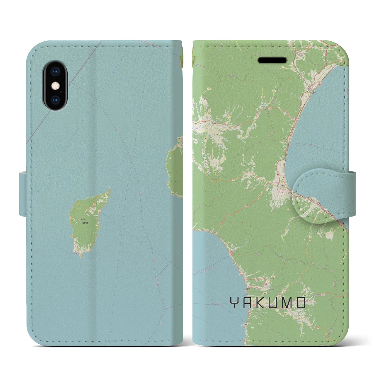 【八雲(北海道)】地図柄iPhoneケース(手帳タイプ)ナチュラル・iPhone XS / X 用