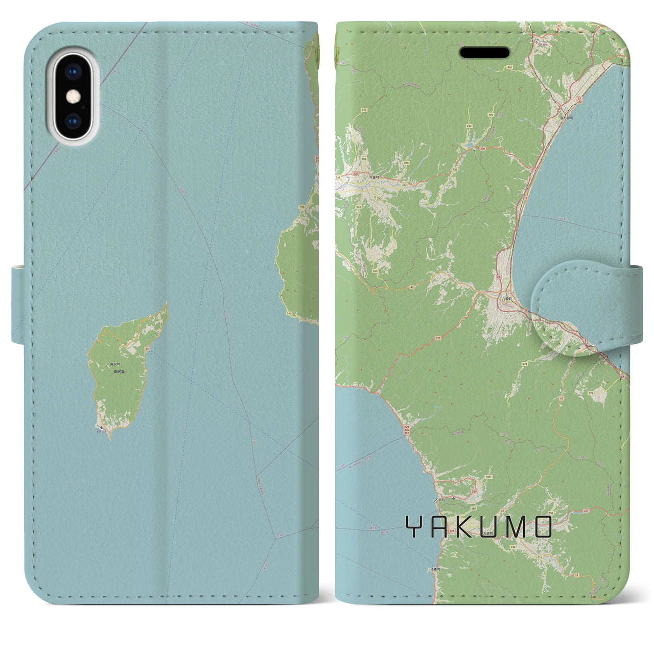 【八雲(北海道)】地図柄iPhoneケース(手帳タイプ)ナチュラル・iPhone XS Max 用