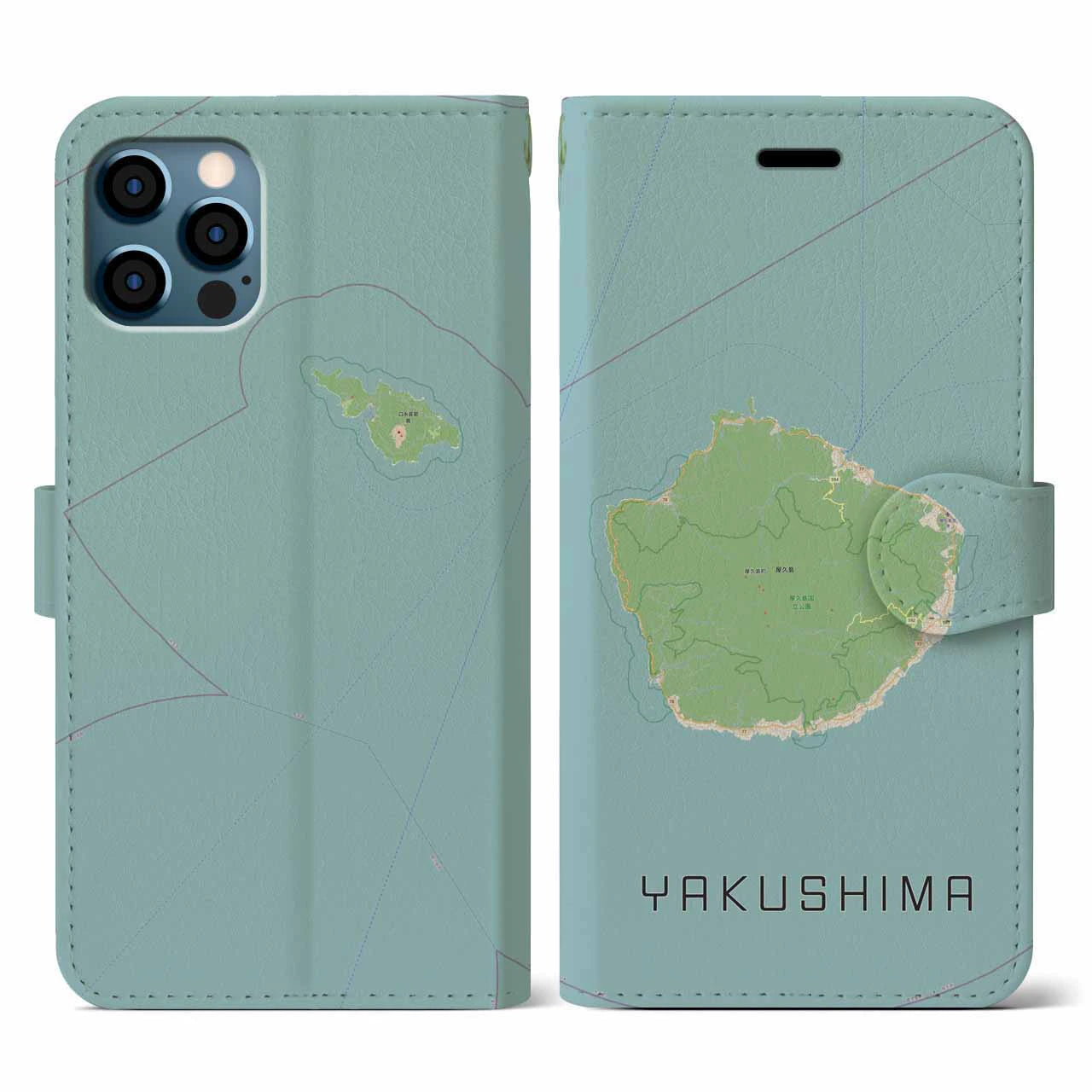 【屋久島(鹿児島県)】地図柄iPhoneケース(手帳タイプ)ナチュラル・iPhone 12 / 12 Pro 用