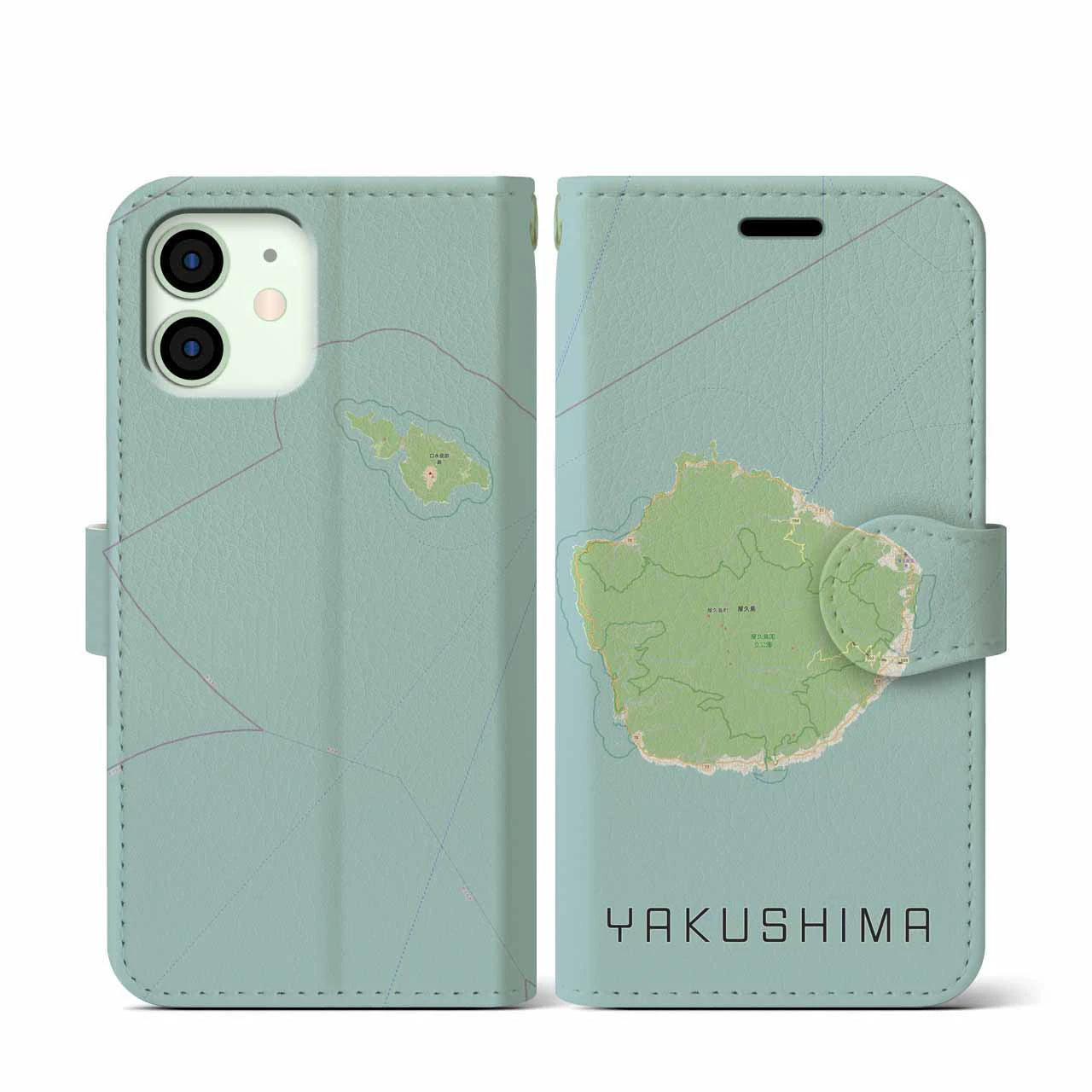 【屋久島(鹿児島県)】地図柄iPhoneケース(手帳タイプ)ナチュラル・iPhone 12 mini 用