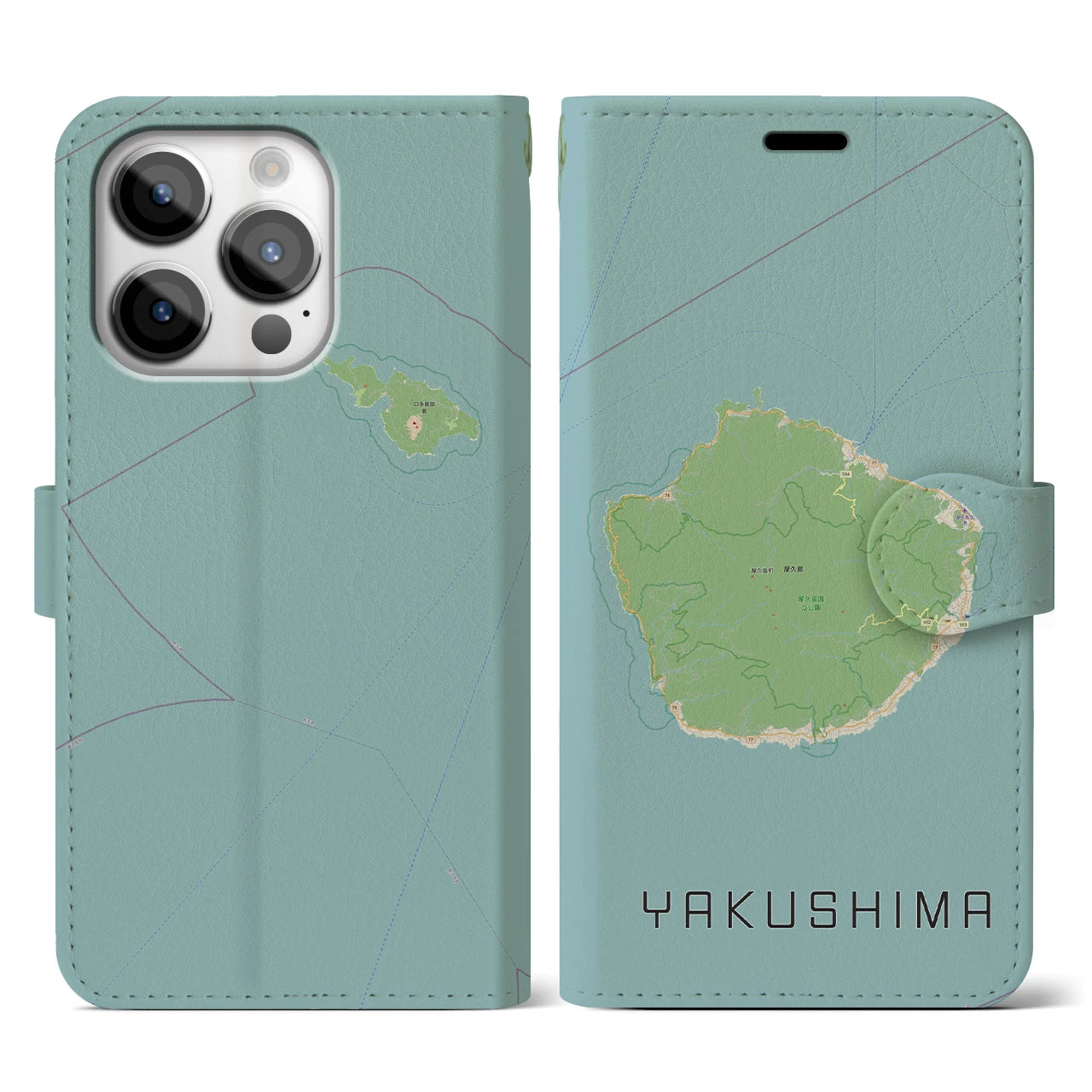 【屋久島(鹿児島県)】地図柄iPhoneケース(手帳タイプ)ナチュラル・iPhone 14 Pro 用