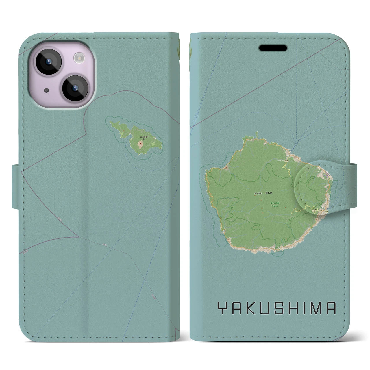 【屋久島(鹿児島県)】地図柄iPhoneケース(手帳タイプ)ナチュラル・iPhone 14 用
