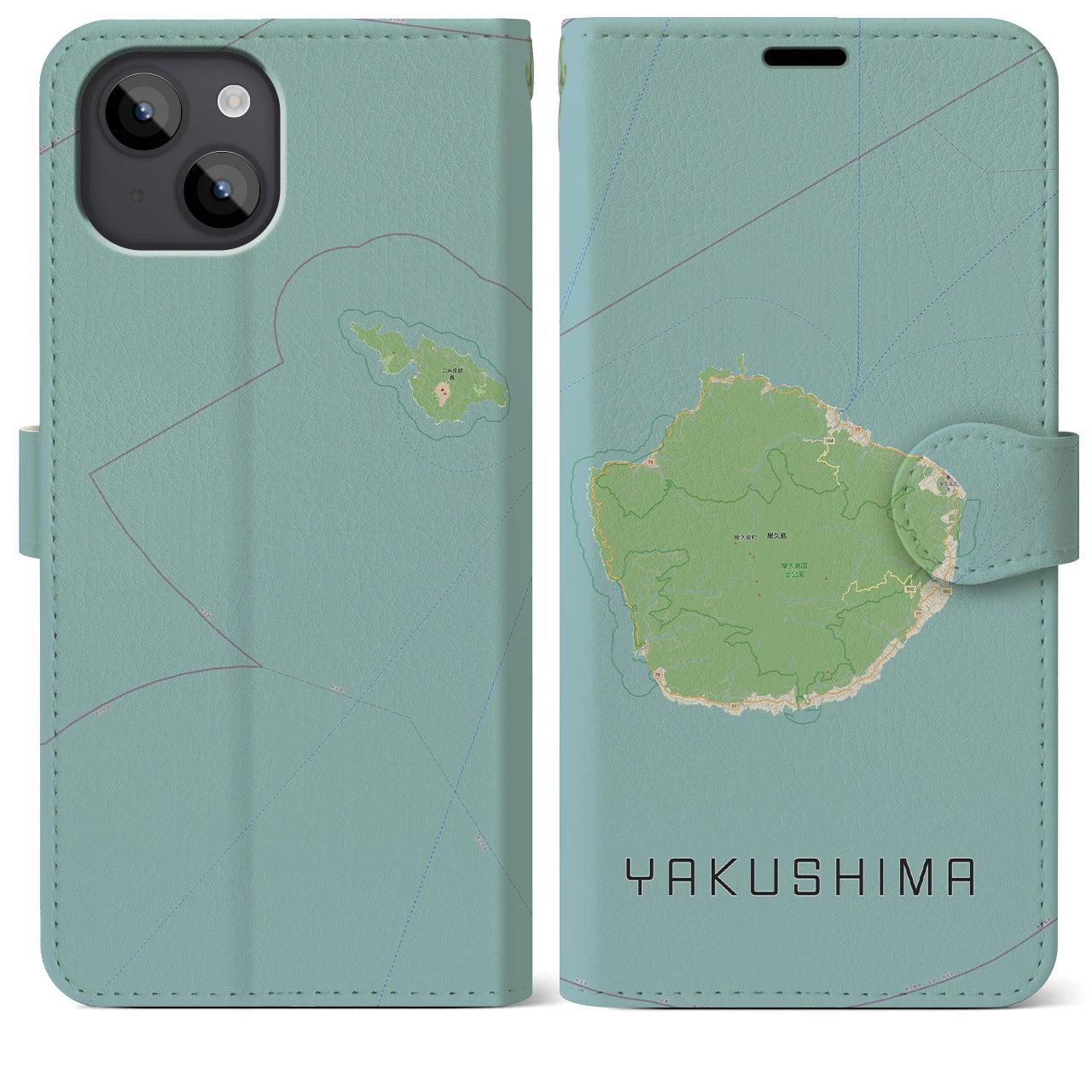 【屋久島(鹿児島県)】地図柄iPhoneケース(手帳タイプ)ナチュラル・iPhone 14 Plus 用