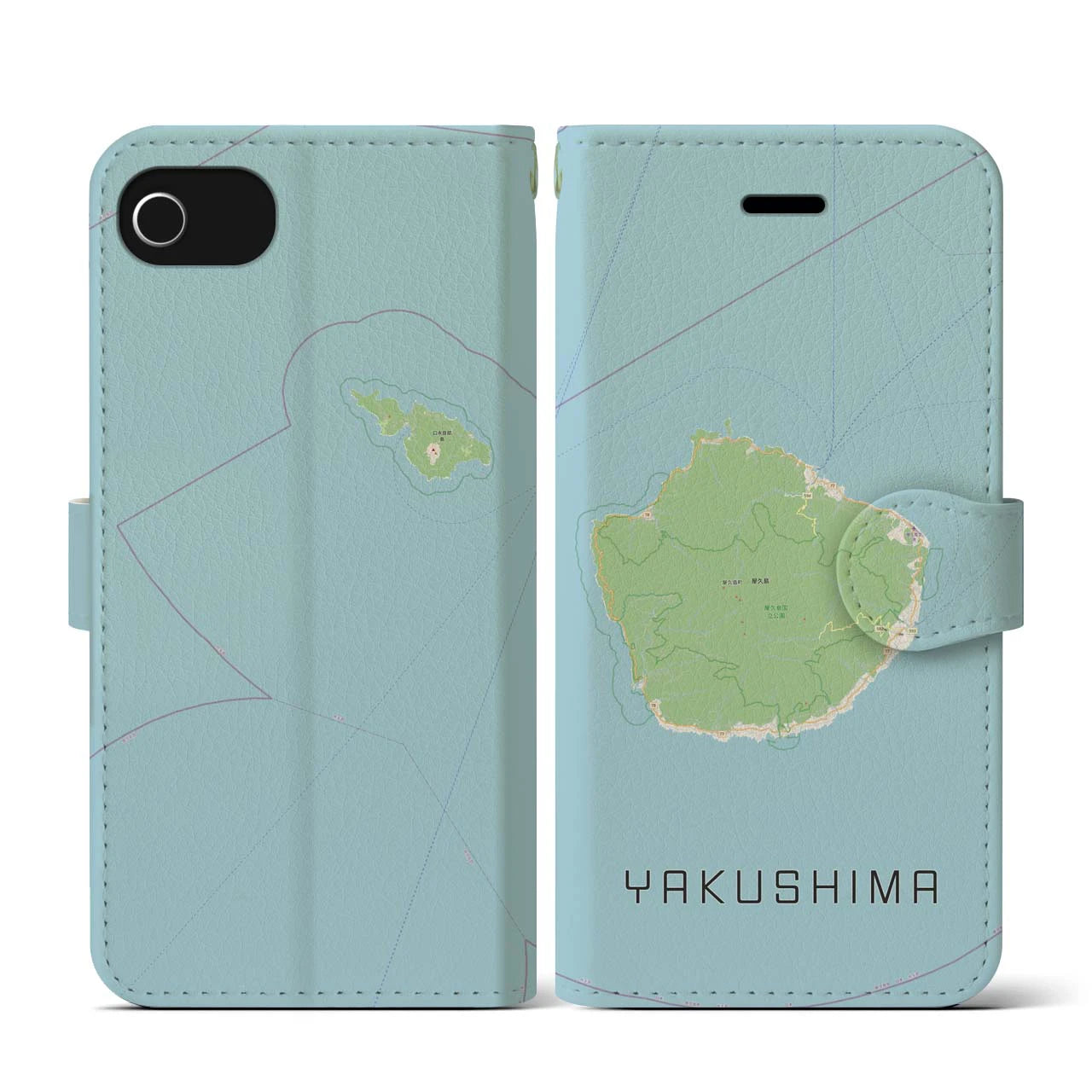 【屋久島(鹿児島県)】地図柄iPhoneケース(手帳タイプ)ナチュラル・iPhone SE(第3 / 第2世代) / 8 / 7 / 6s / 6 用
