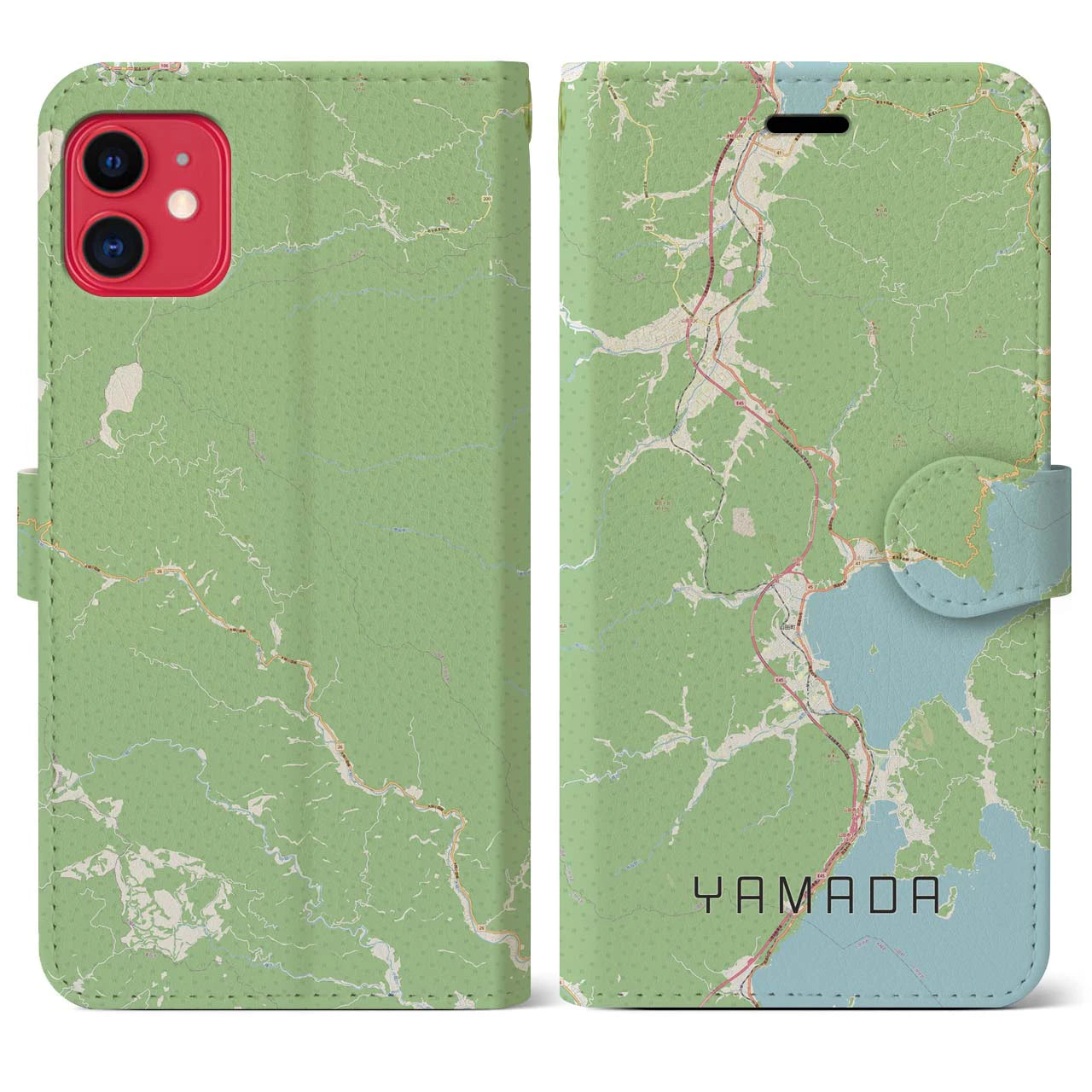 【山田(岩手県)】地図柄iPhoneケース(手帳タイプ)ナチュラル・iPhone 11 用