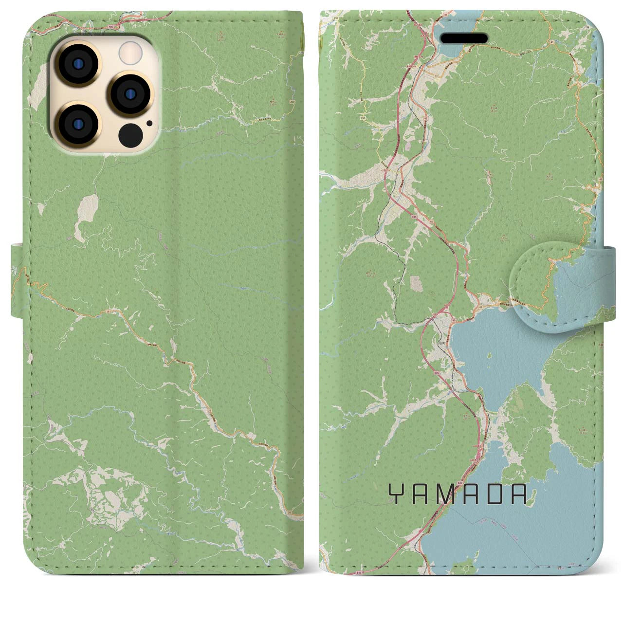 【山田(岩手県)】地図柄iPhoneケース(手帳タイプ)ナチュラル・iPhone 12 Pro Max 用