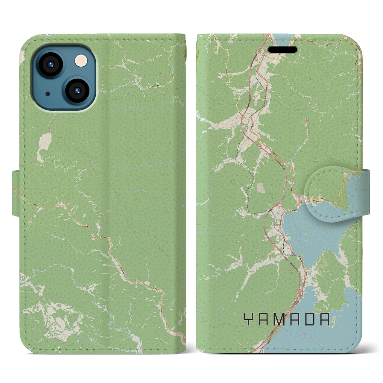 【山田(岩手県)】地図柄iPhoneケース(手帳タイプ)ナチュラル・iPhone 13 Pro 用