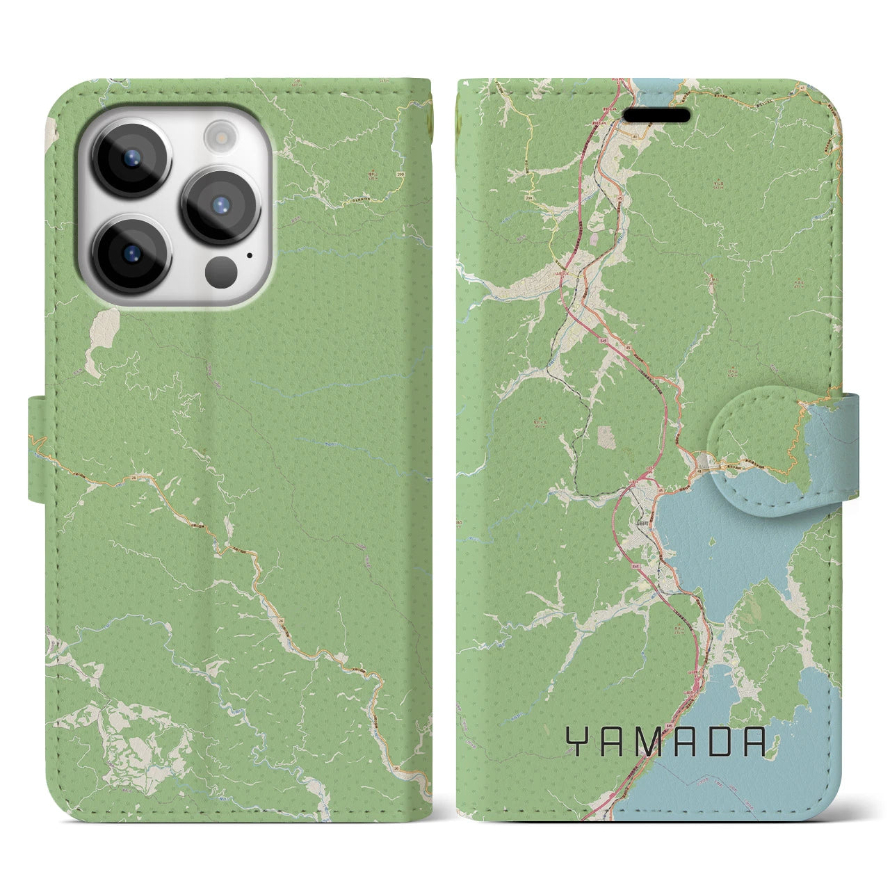 【山田(岩手県)】地図柄iPhoneケース(手帳タイプ)ナチュラル・iPhone 14 Pro 用