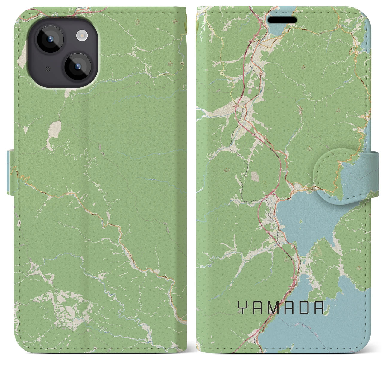 【山田(岩手県)】地図柄iPhoneケース(手帳タイプ)ナチュラル・iPhone 14 Plus 用