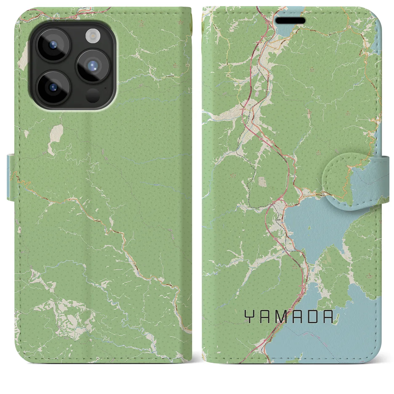 【山田(岩手県)】地図柄iPhoneケース(手帳タイプ)ナチュラル・iPhone 15 Pro Max 用