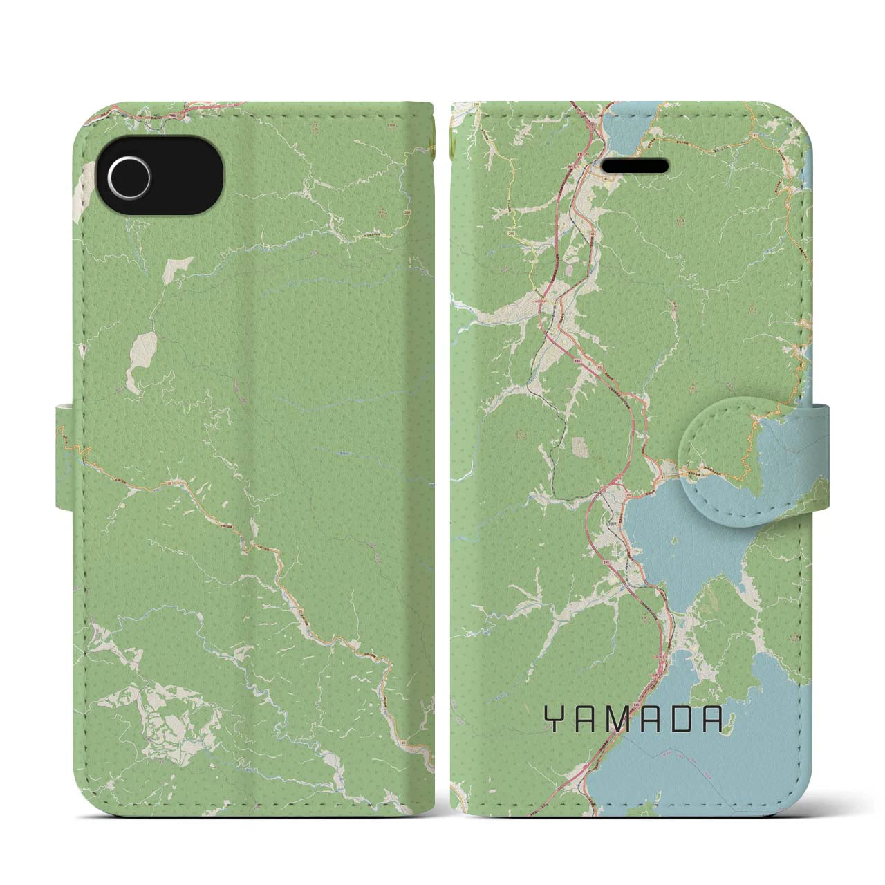【山田(岩手県)】地図柄iPhoneケース(手帳タイプ)ナチュラル・iPhone SE(第3 / 第2世代) / 8 / 7 / 6s / 6 用