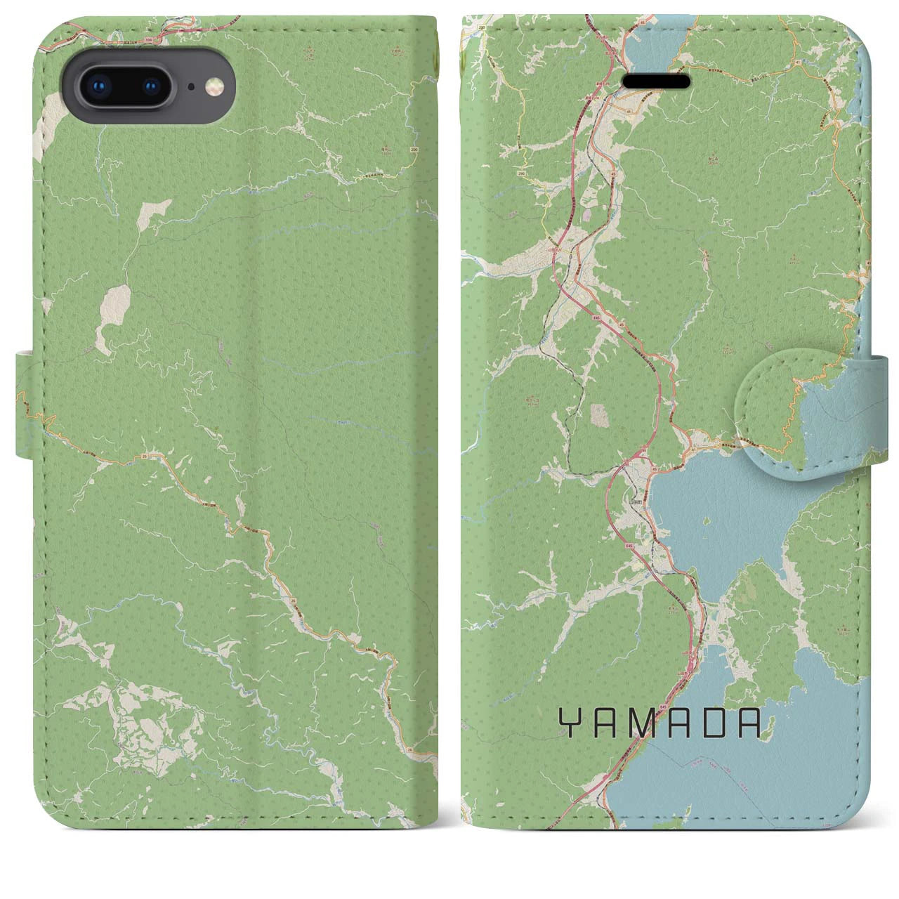 【山田(岩手県)】地図柄iPhoneケース(手帳タイプ)ナチュラル・iPhone 8Plus /7Plus / 6sPlus / 6Plus 用