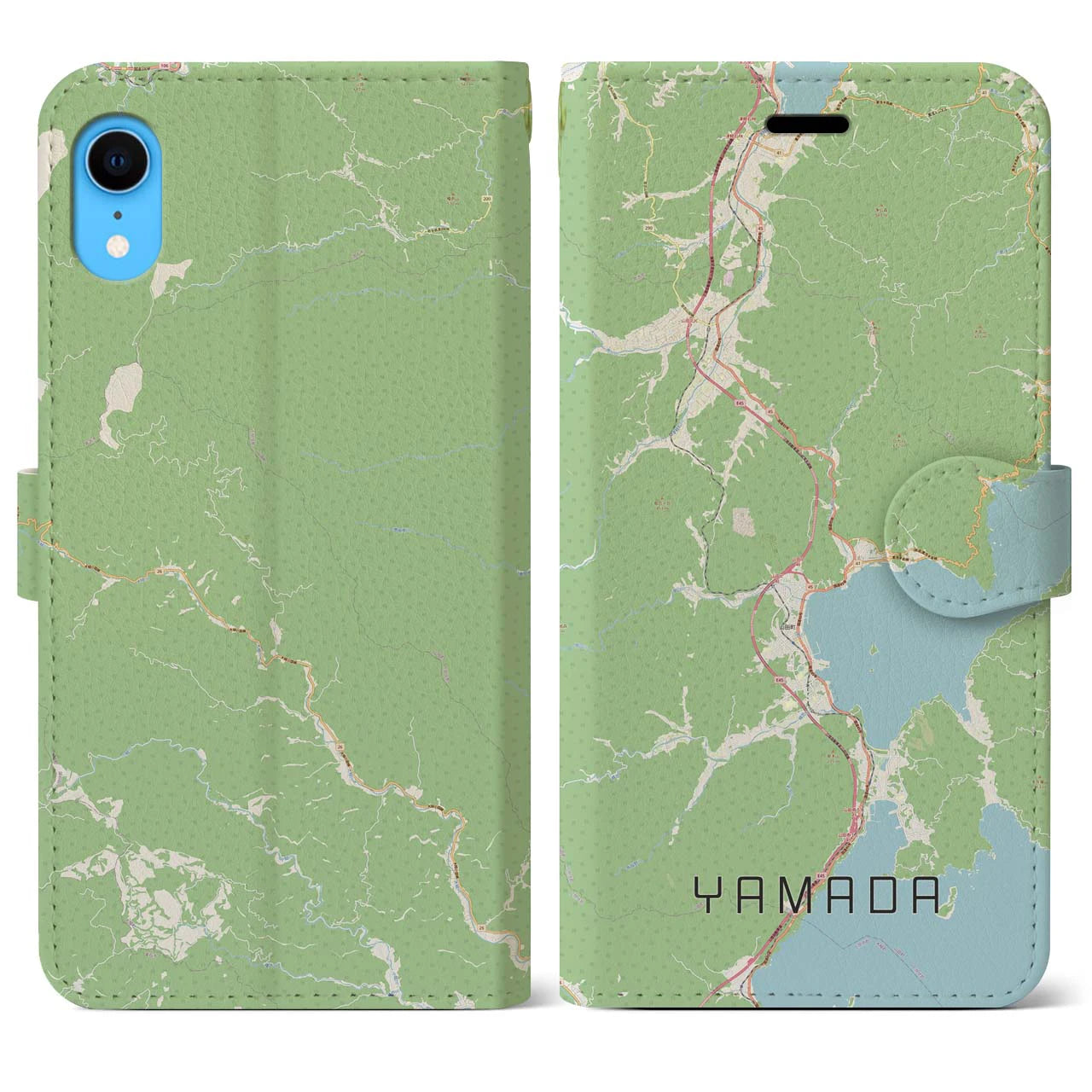 【山田(岩手県)】地図柄iPhoneケース(手帳タイプ)ナチュラル・iPhone XR 用