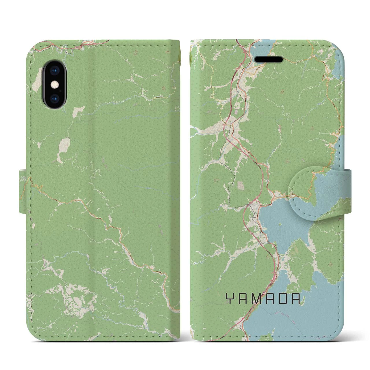 【山田(岩手県)】地図柄iPhoneケース(手帳タイプ)ナチュラル・iPhone XS / X 用