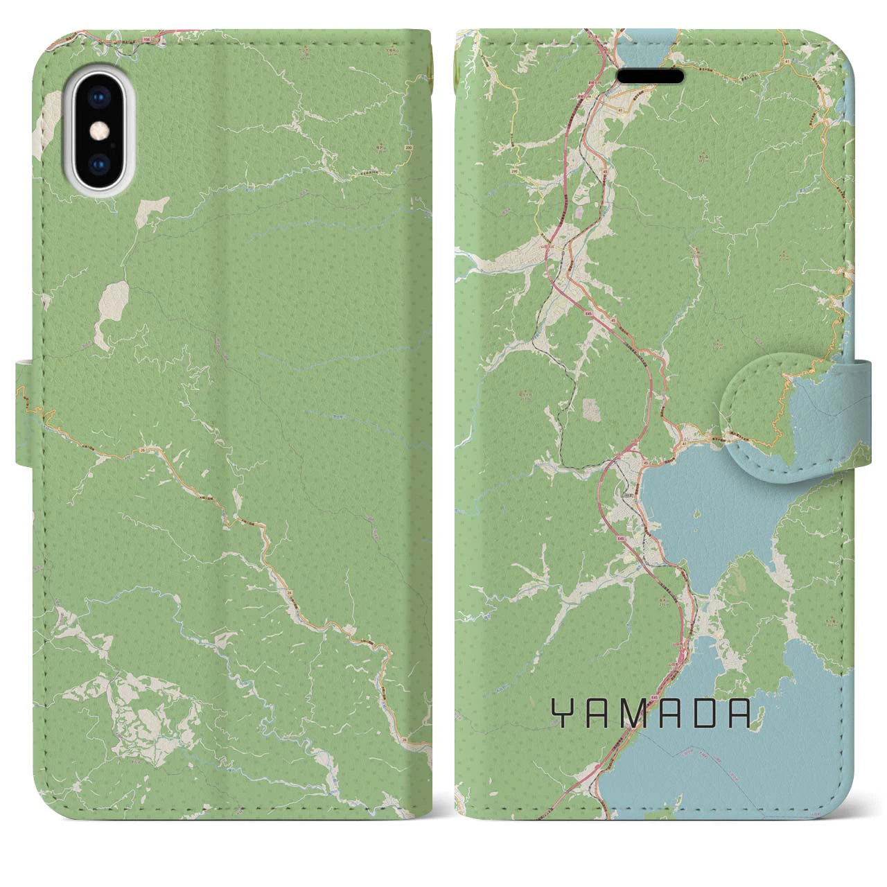 【山田(岩手県)】地図柄iPhoneケース(手帳タイプ)ナチュラル・iPhone XS Max 用