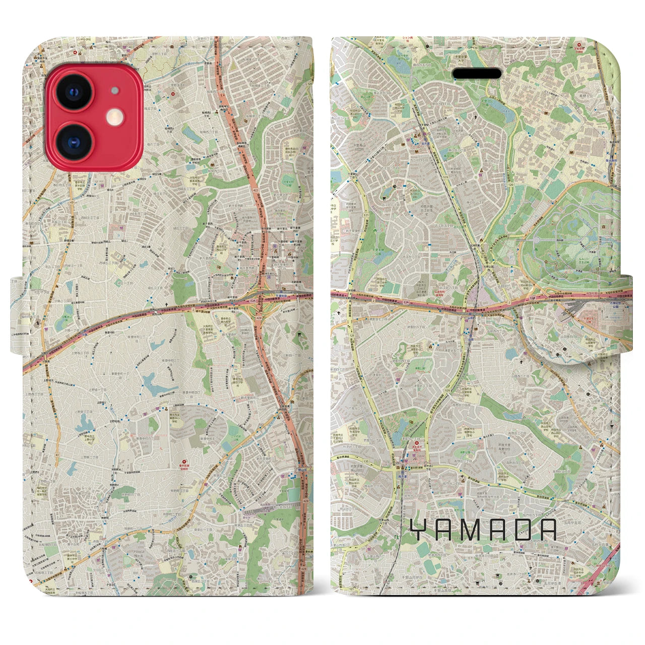 【山田(大阪府)】地図柄iPhoneケース(手帳タイプ)ナチュラル・iPhone 11 用