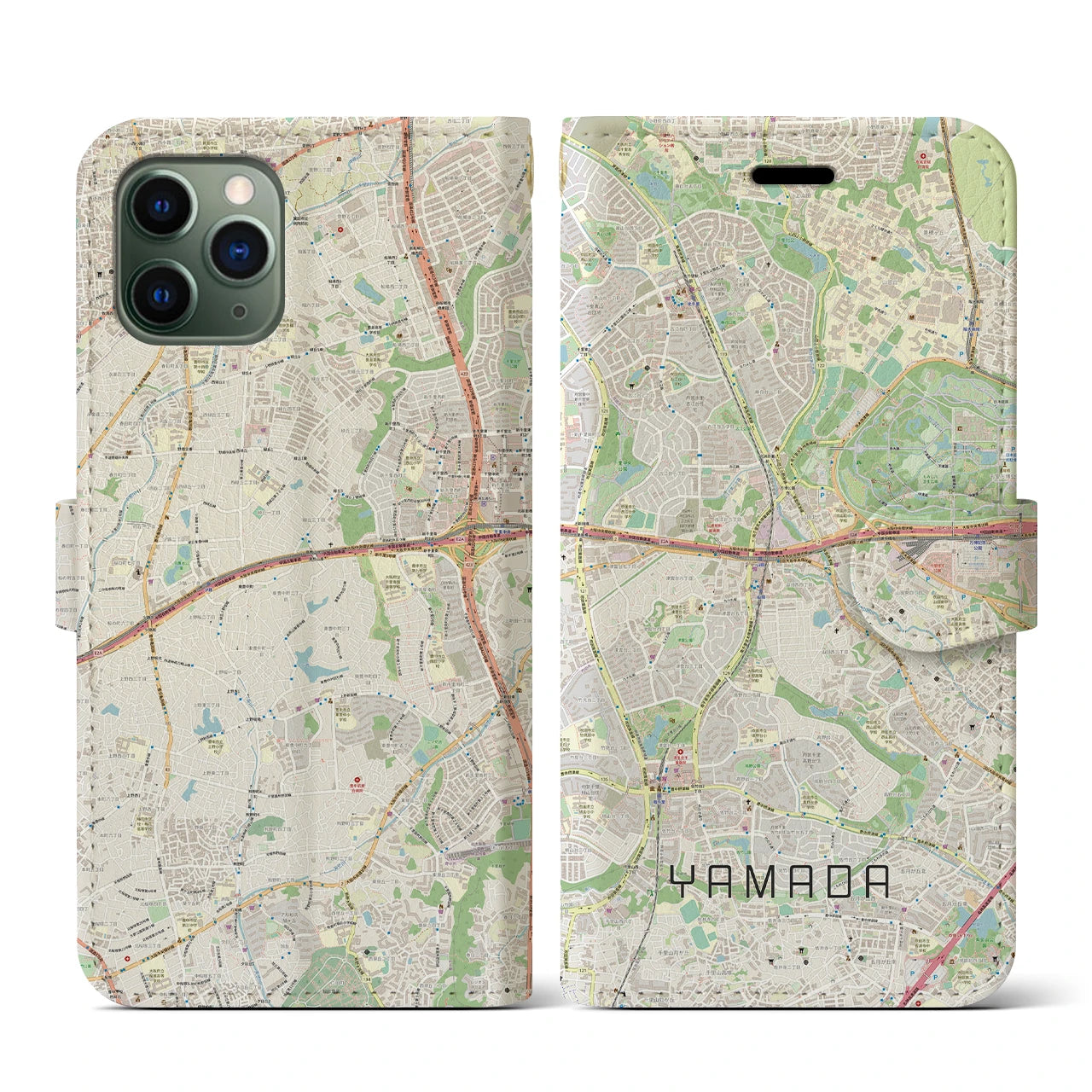 【山田(大阪府)】地図柄iPhoneケース(手帳タイプ)ナチュラル・iPhone 11 Pro 用
