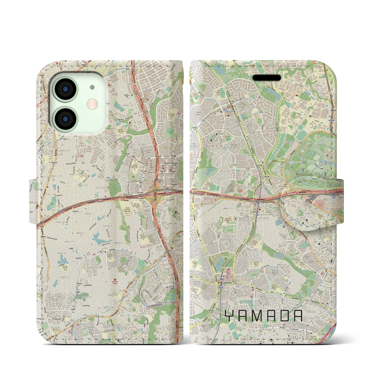 【山田(大阪府)】地図柄iPhoneケース(手帳タイプ)ナチュラル・iPhone 12 mini 用