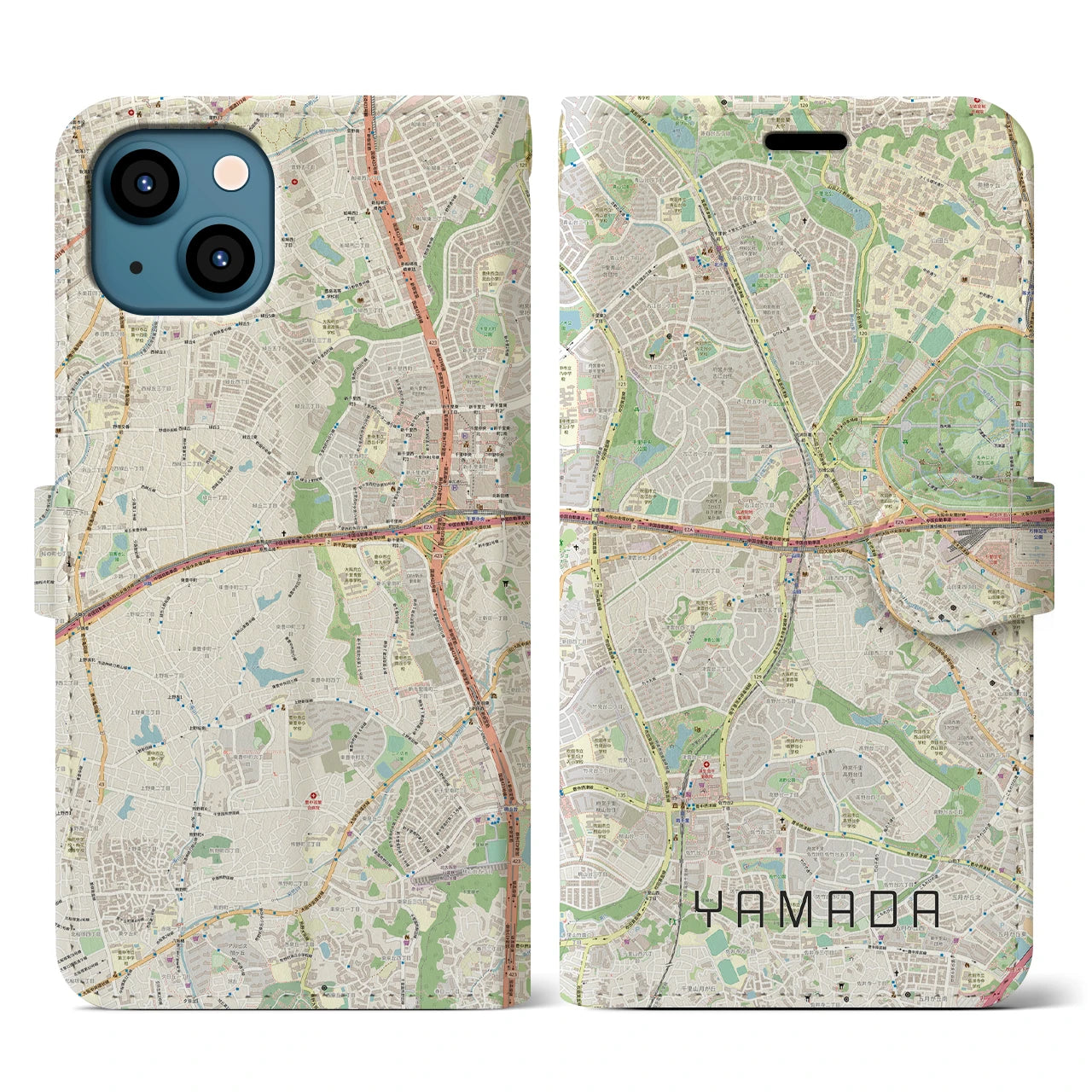 【山田(大阪府)】地図柄iPhoneケース(手帳タイプ)ナチュラル・iPhone 13 用