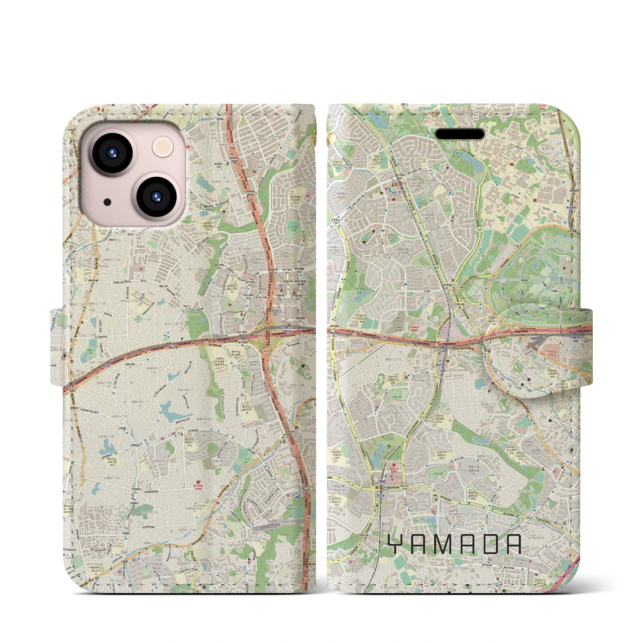 【山田(大阪府)】地図柄iPhoneケース(手帳タイプ)ナチュラル・iPhone 13 mini 用