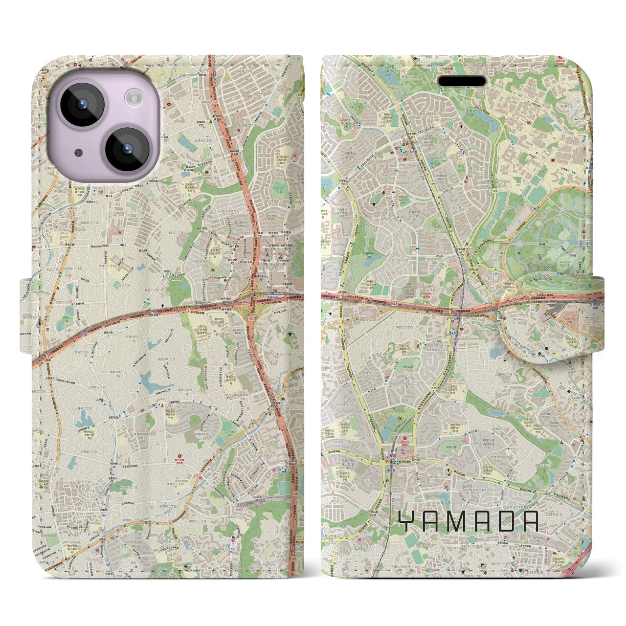 【山田(大阪府)】地図柄iPhoneケース(手帳タイプ)ナチュラル・iPhone 14 用