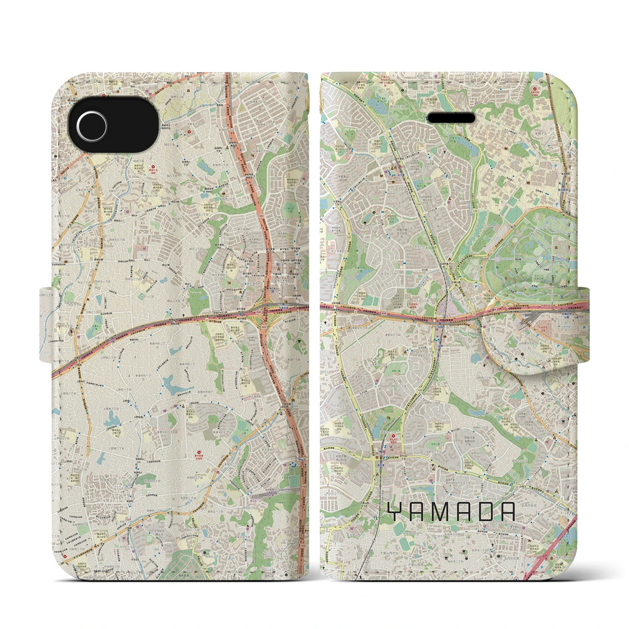 【山田(大阪府)】地図柄iPhoneケース(手帳タイプ)ナチュラル・iPhone SE(第3 / 第2世代) / 8 / 7 / 6s / 6 用