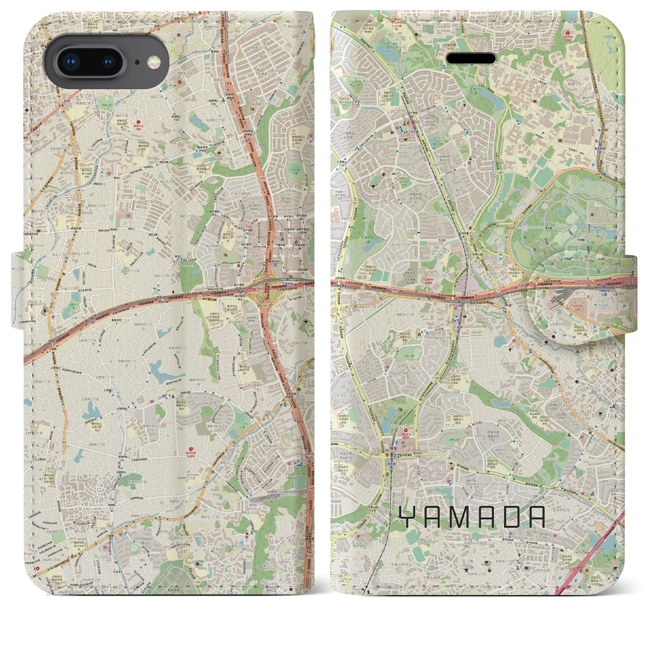 【山田(大阪府)】地図柄iPhoneケース(手帳タイプ)ナチュラル・iPhone 8Plus /7Plus / 6sPlus / 6Plus 用