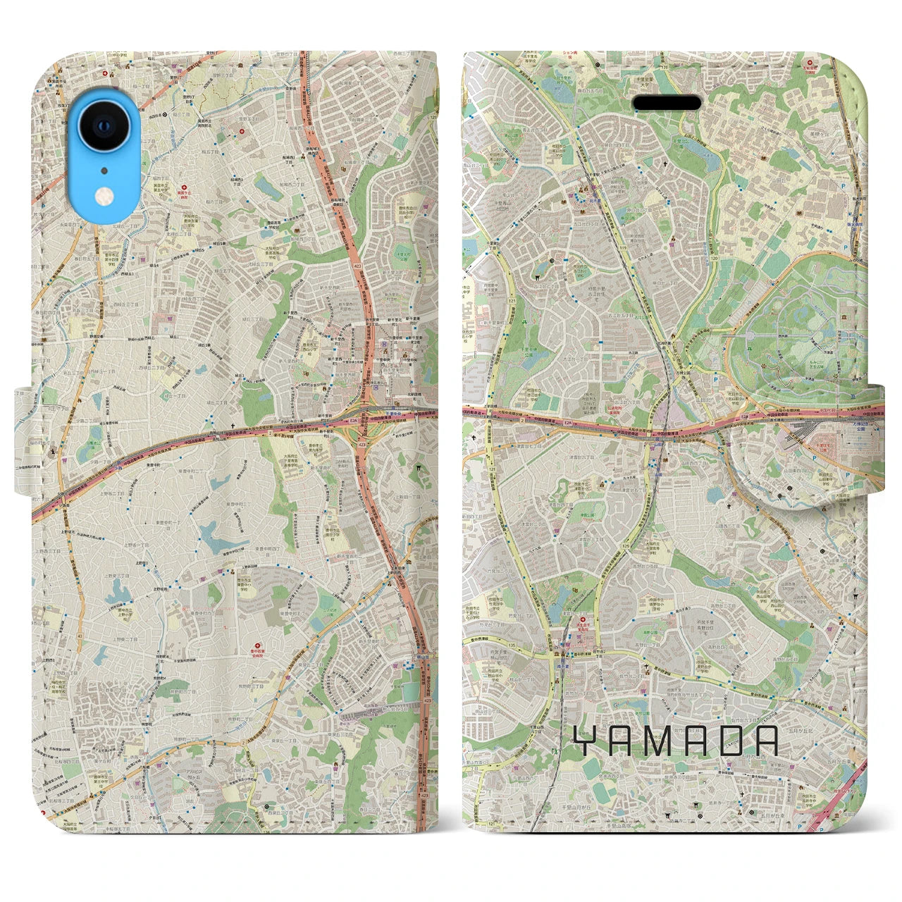 【山田(大阪府)】地図柄iPhoneケース(手帳タイプ)ナチュラル・iPhone XR 用