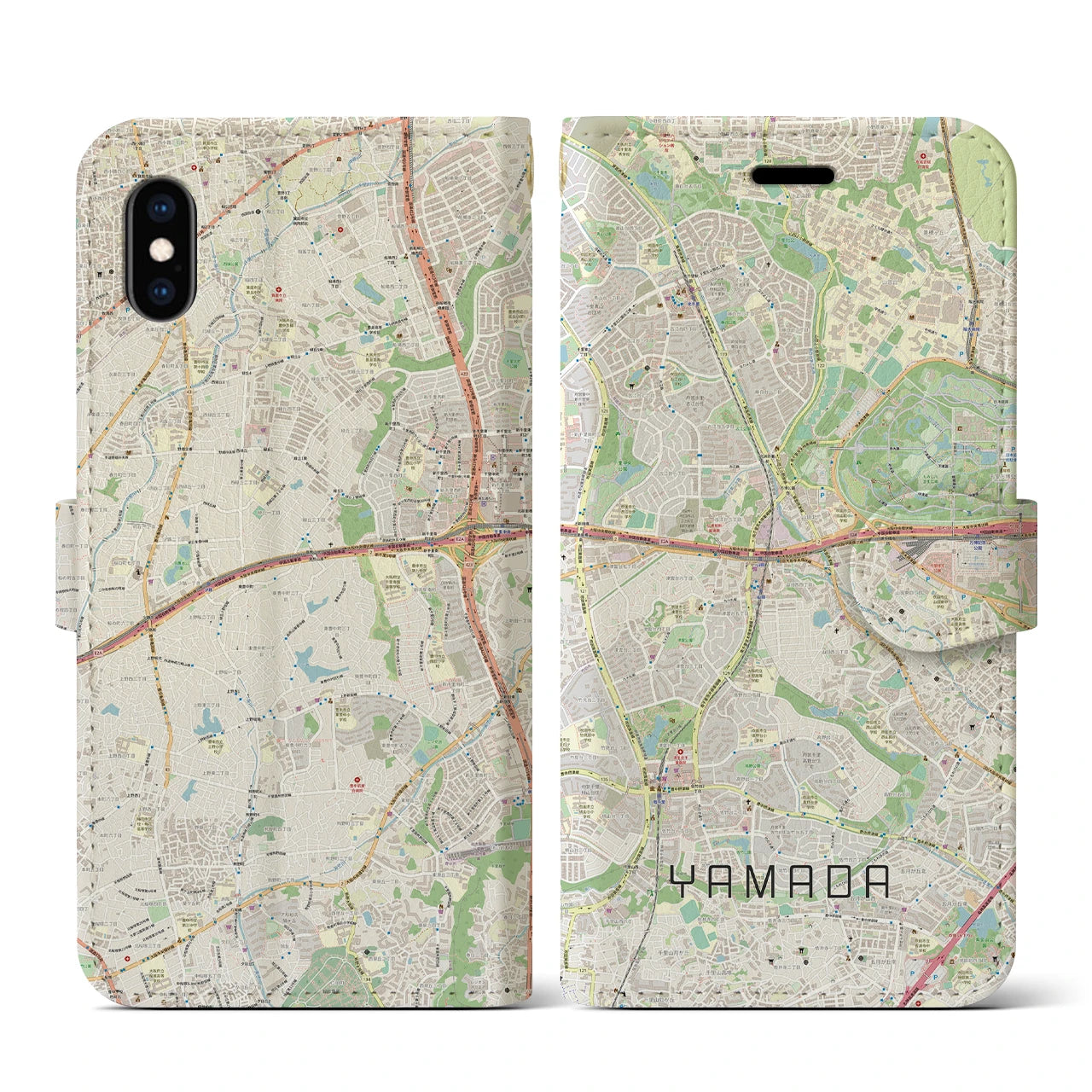 【山田(大阪府)】地図柄iPhoneケース(手帳タイプ)ナチュラル・iPhone XS / X 用
