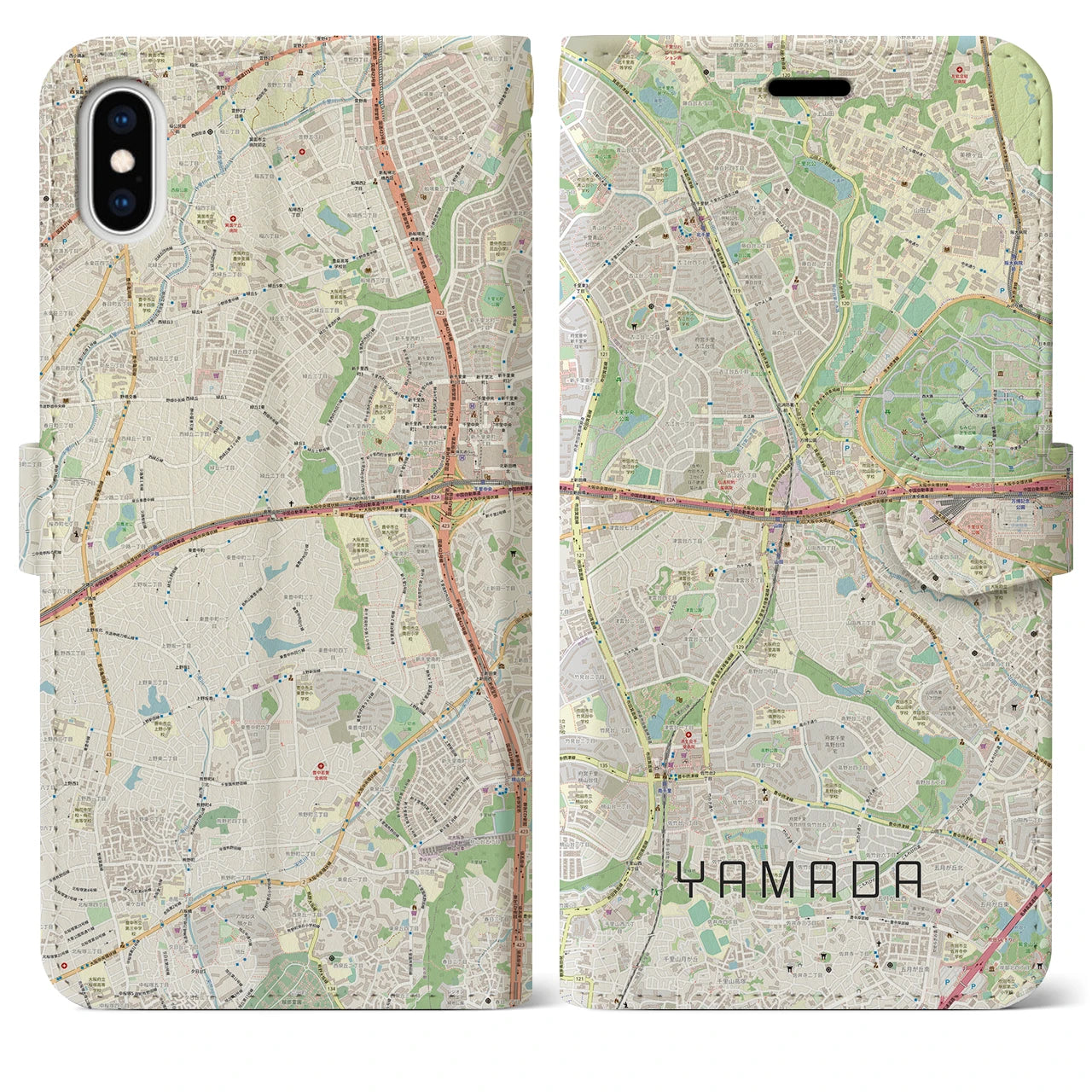 【山田(大阪府)】地図柄iPhoneケース(手帳タイプ)ナチュラル・iPhone XS Max 用