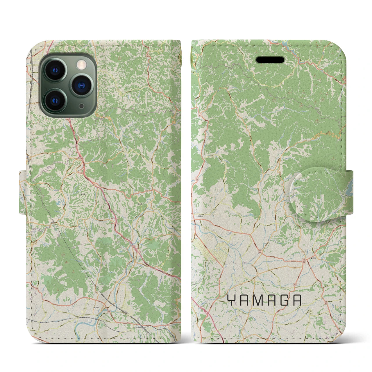 【山鹿(熊本県)】地図柄iPhoneケース(手帳タイプ)ナチュラル・iPhone 11 Pro 用