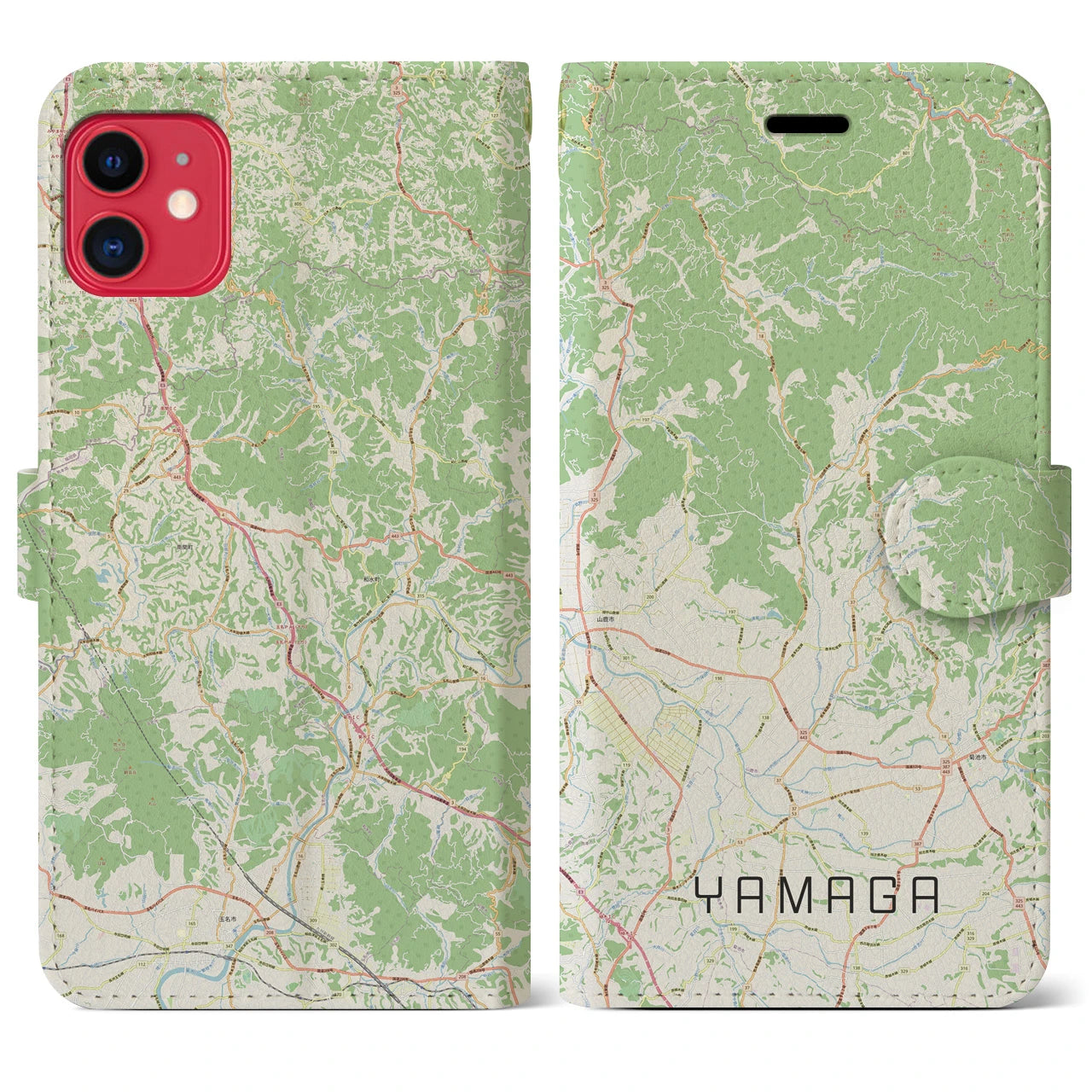 【山鹿(熊本県)】地図柄iPhoneケース(手帳タイプ)ナチュラル・iPhone 11 用
