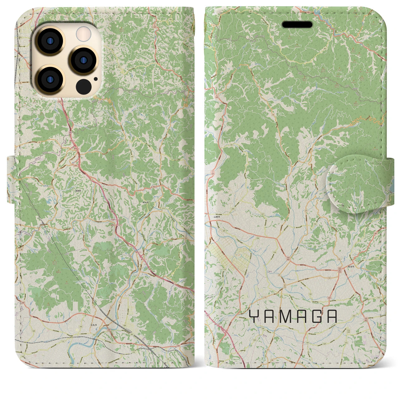 【山鹿(熊本県)】地図柄iPhoneケース(手帳タイプ)ナチュラル・iPhone 12 Pro Max 用