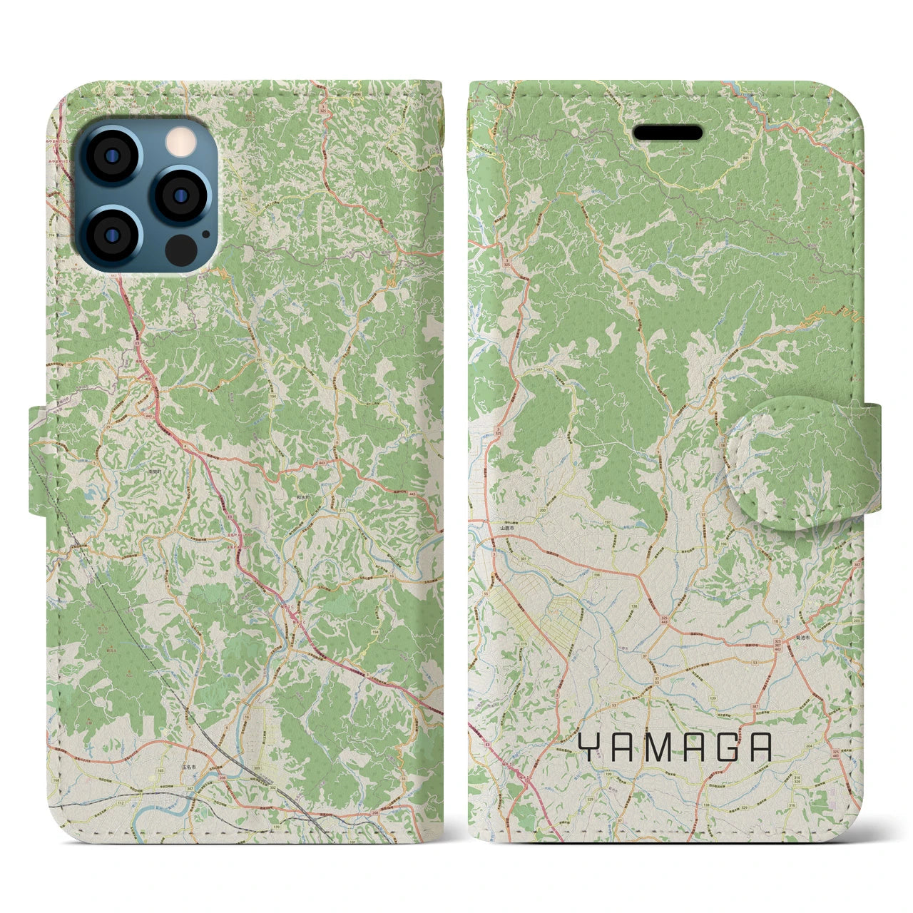 【山鹿(熊本県)】地図柄iPhoneケース(手帳タイプ)ナチュラル・iPhone 12 / 12 Pro 用